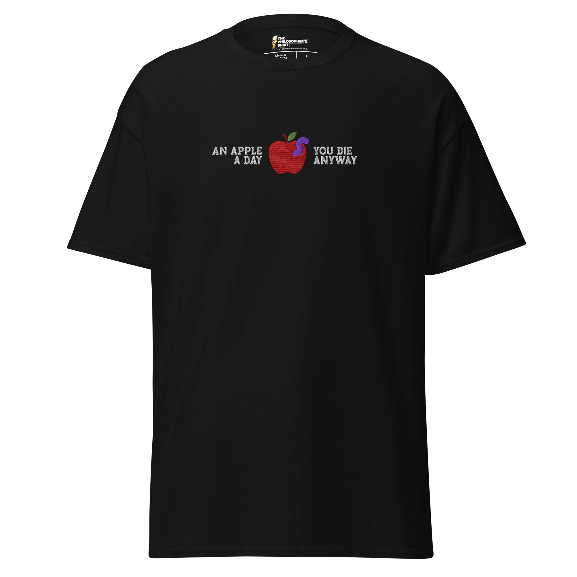 An Apple a Day - Embroidered - Unisex Classic T-Shirt - Black - The Philosopher's Shirt