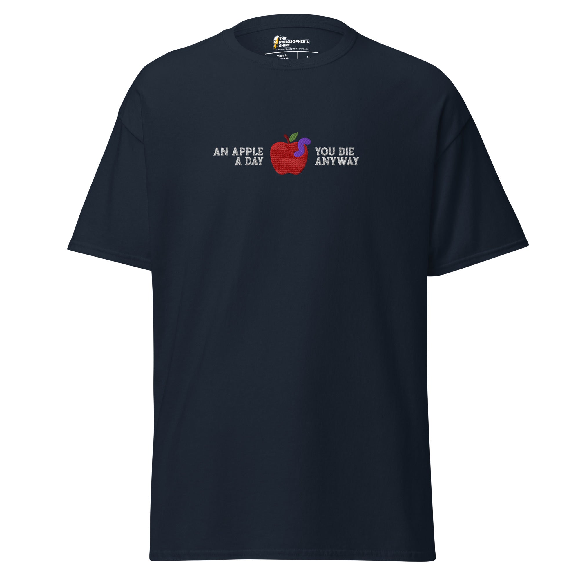 An Apple a Day - Embroidered - Unisex Classic T-Shirt - Navy - The Philosopher's Shirt