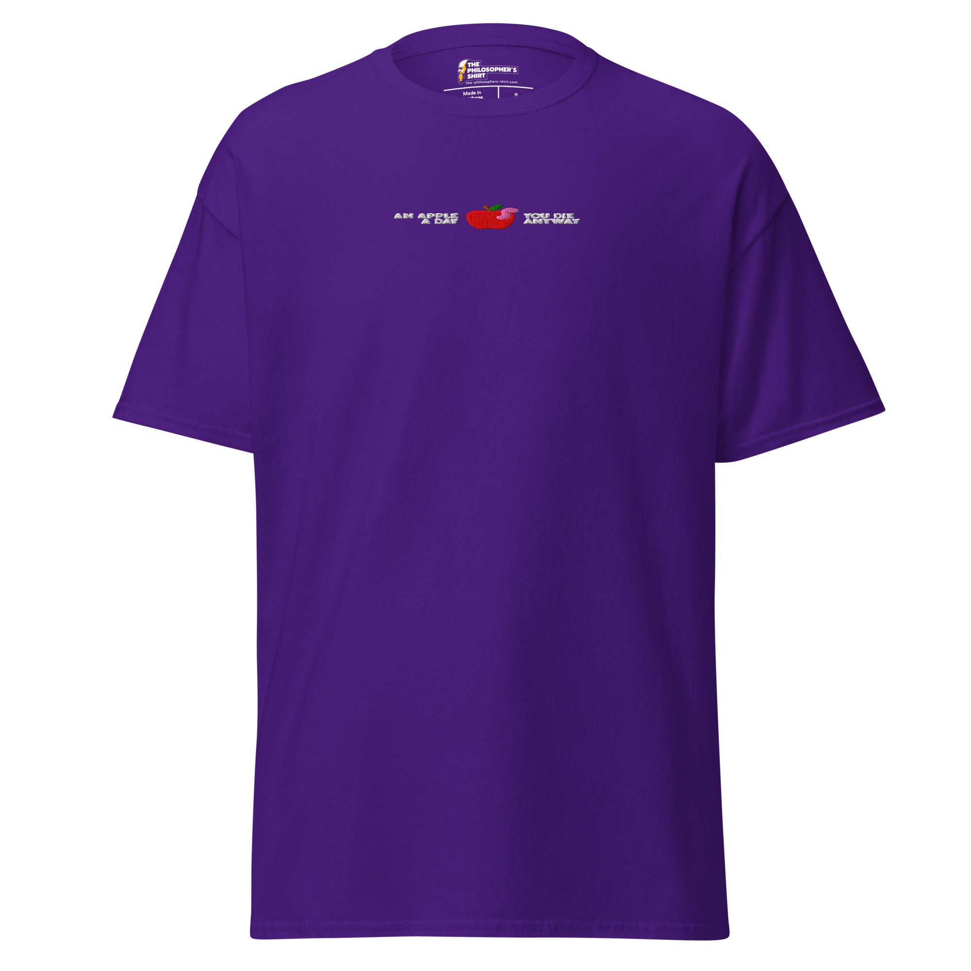 An Apple a Day - Embroidered - Unisex Classic T-Shirt - Purple - The Philosopher's Shirt
