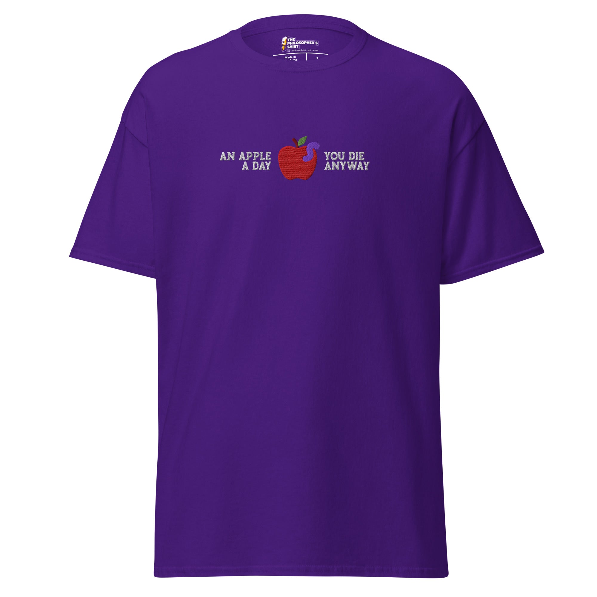 An Apple a Day - Embroidered - Unisex Classic T-Shirt - Purple - The Philosopher's Shirt