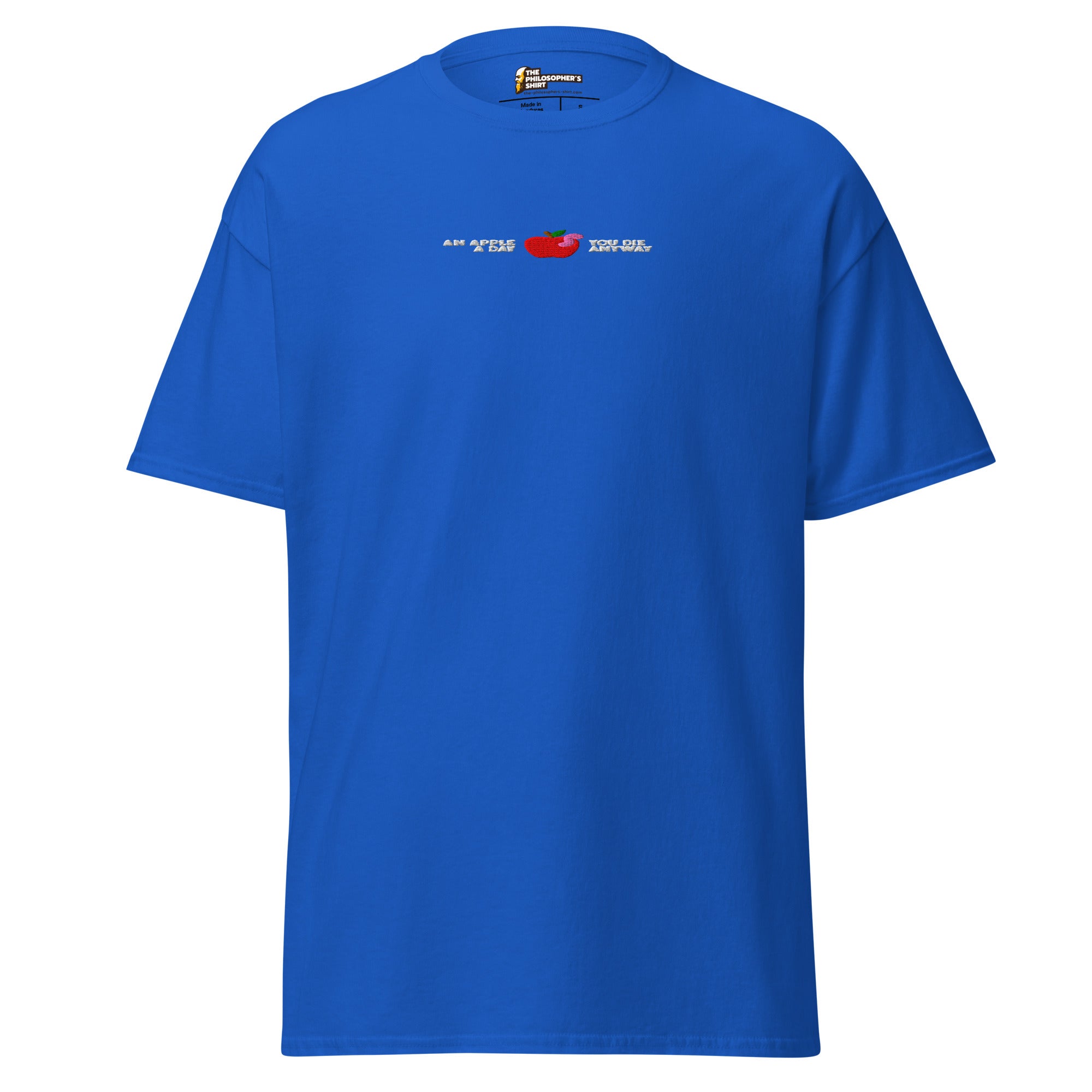 An Apple a Day - Embroidered - Unisex Classic T-Shirt - Royal - The Philosopher's Shirt