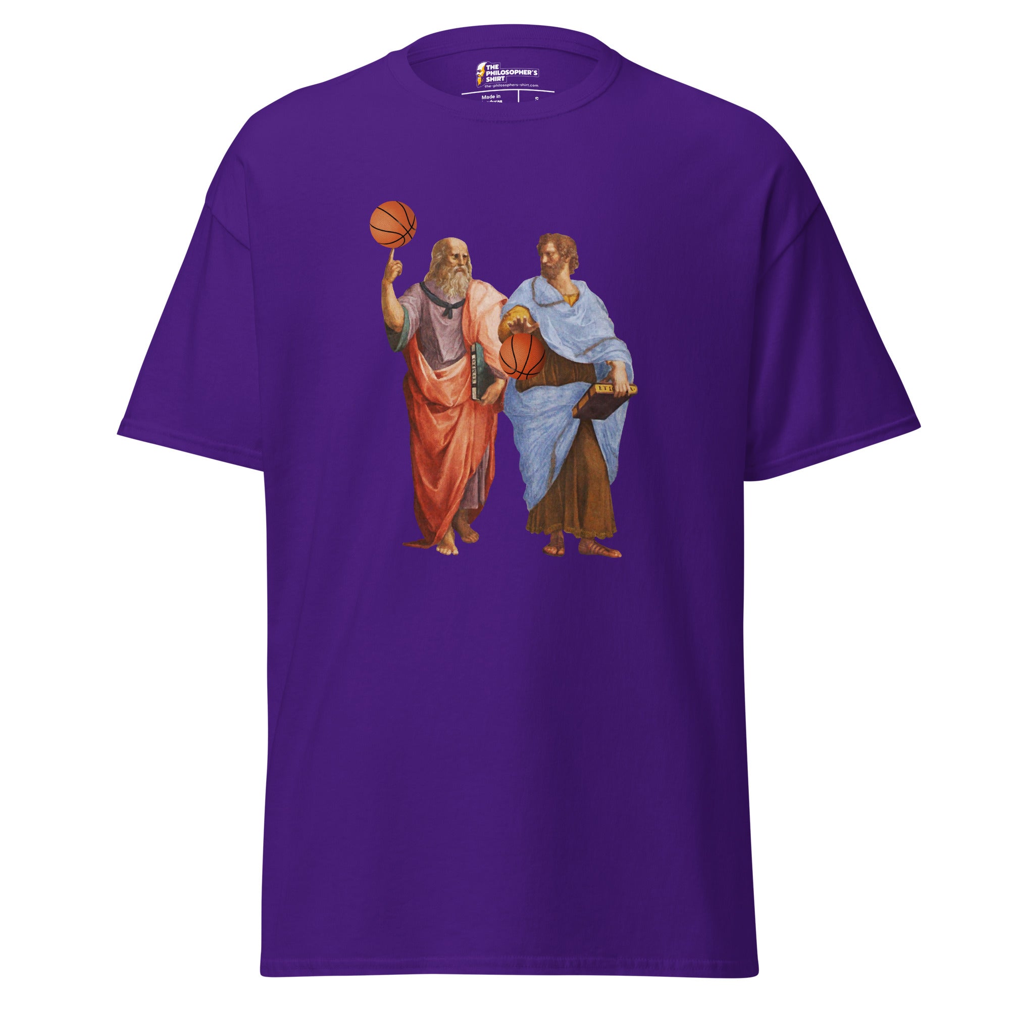 Aristotle and Plato with Basketballs - Unisex Classic T-Shirt - Purple - The Philosopher's Shirt