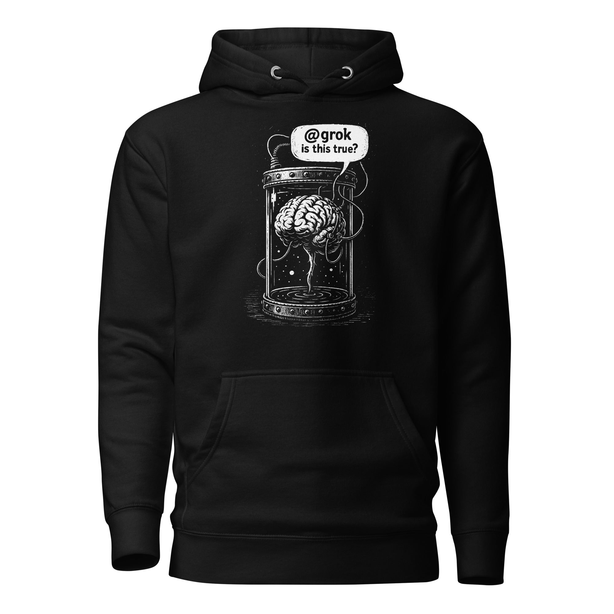 Brain in a vat asking AI - Premium Hoodie - Black - The Philosopher's Shirt