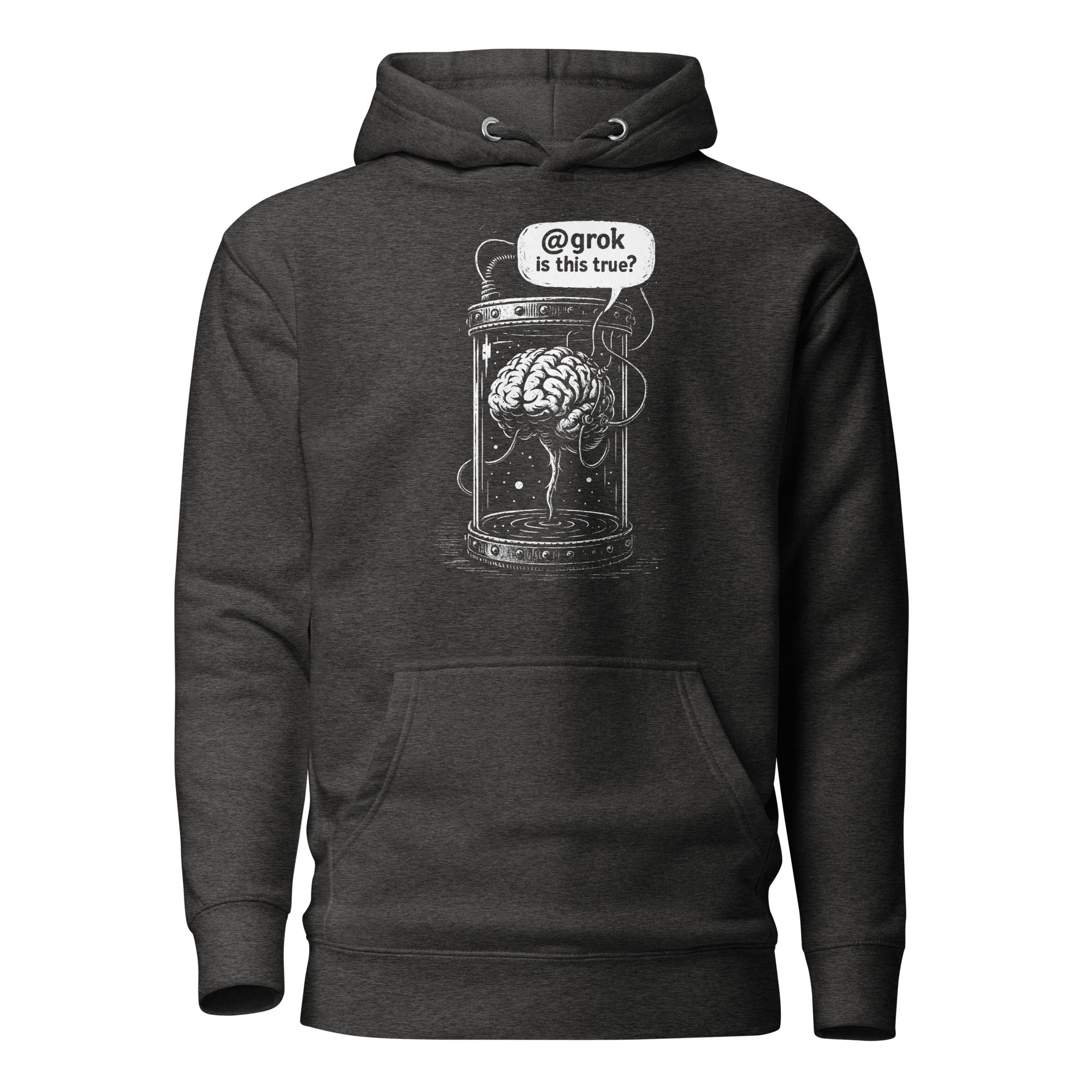 Brain in a vat asking AI - Premium Hoodie - Charcoal Heather - The Philosopher's Shirt