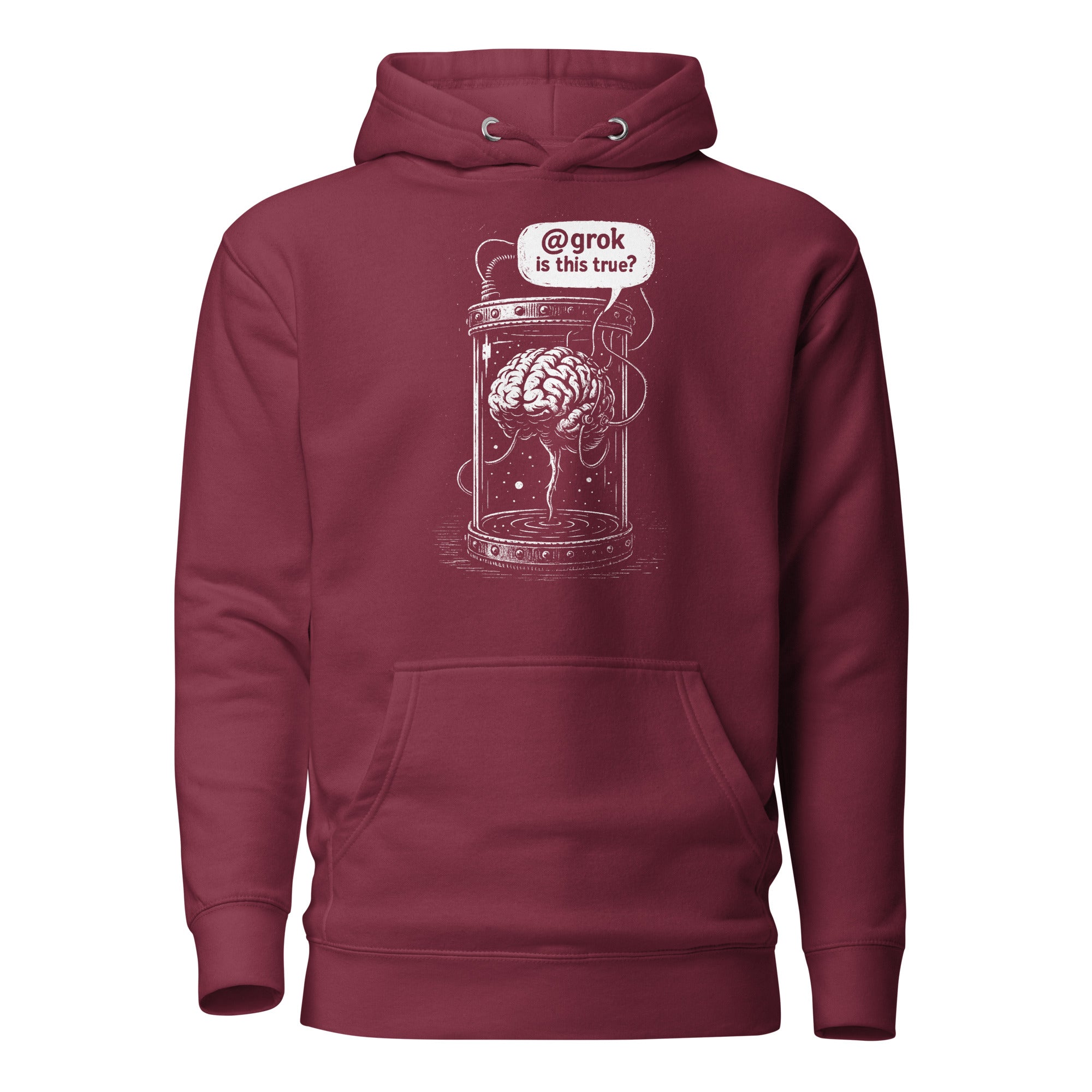 Brain in a vat asking AI - Premium Hoodie - Maroon - The Philosopher's Shirt