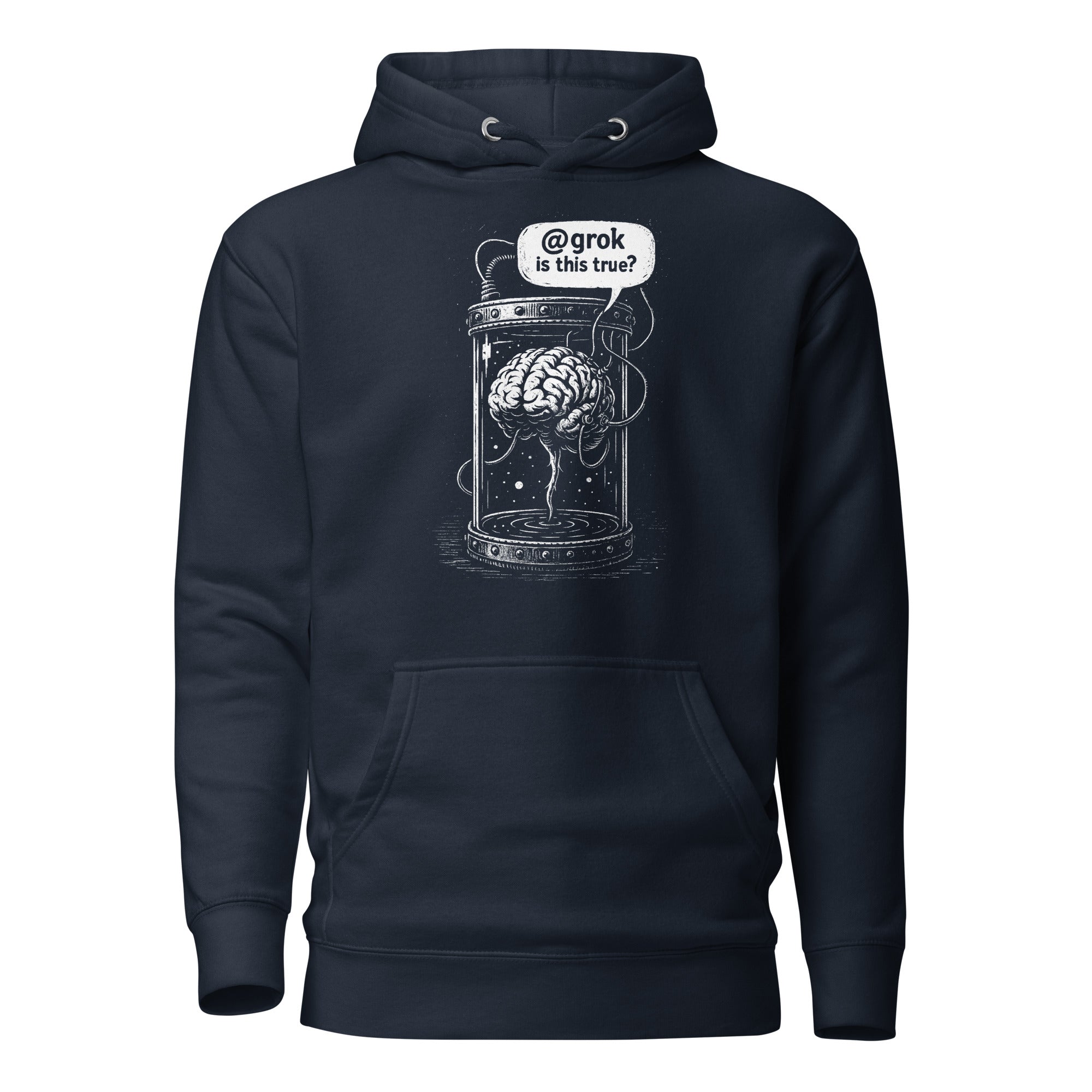 Brain in a vat asking AI - Premium Hoodie - Navy Blazer - The Philosopher's Shirt