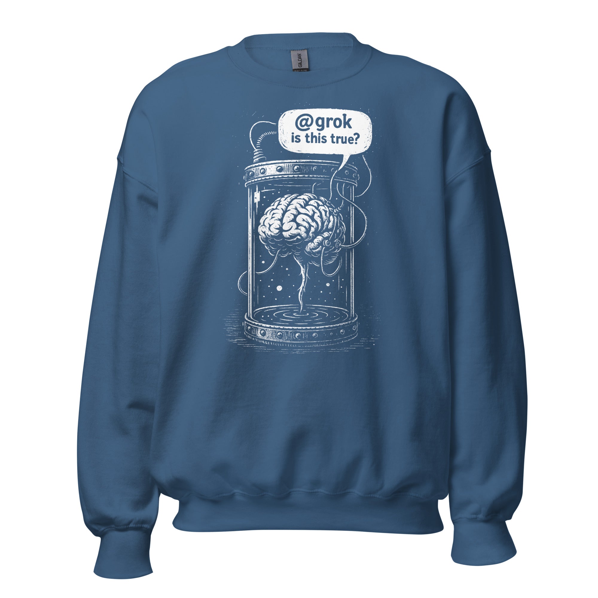 Brain in a vat asking AI - Sweatshirt - Indigo Blue - The Philosopher's Shirt