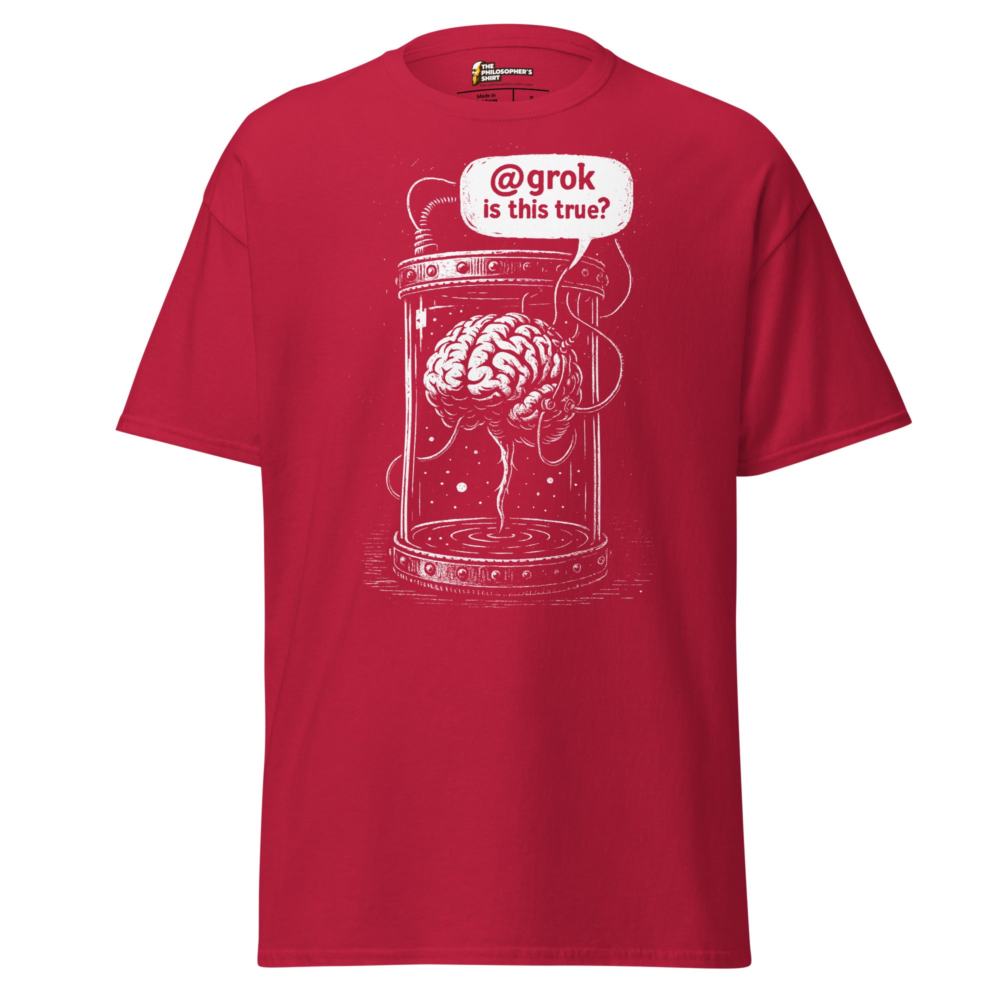 Brain in a vat asking AI - Unisex Classic T-Shirt - Cardinal - The Philosopher's Shirt