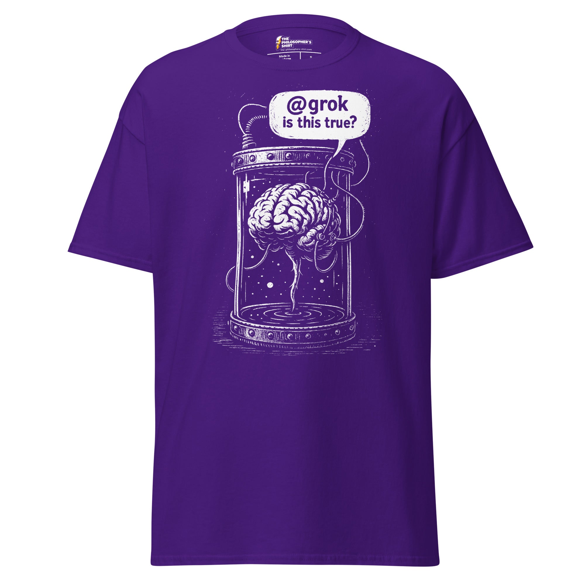 Brain in a vat asking AI - Unisex Classic T-Shirt - Purple - The Philosopher's Shirt