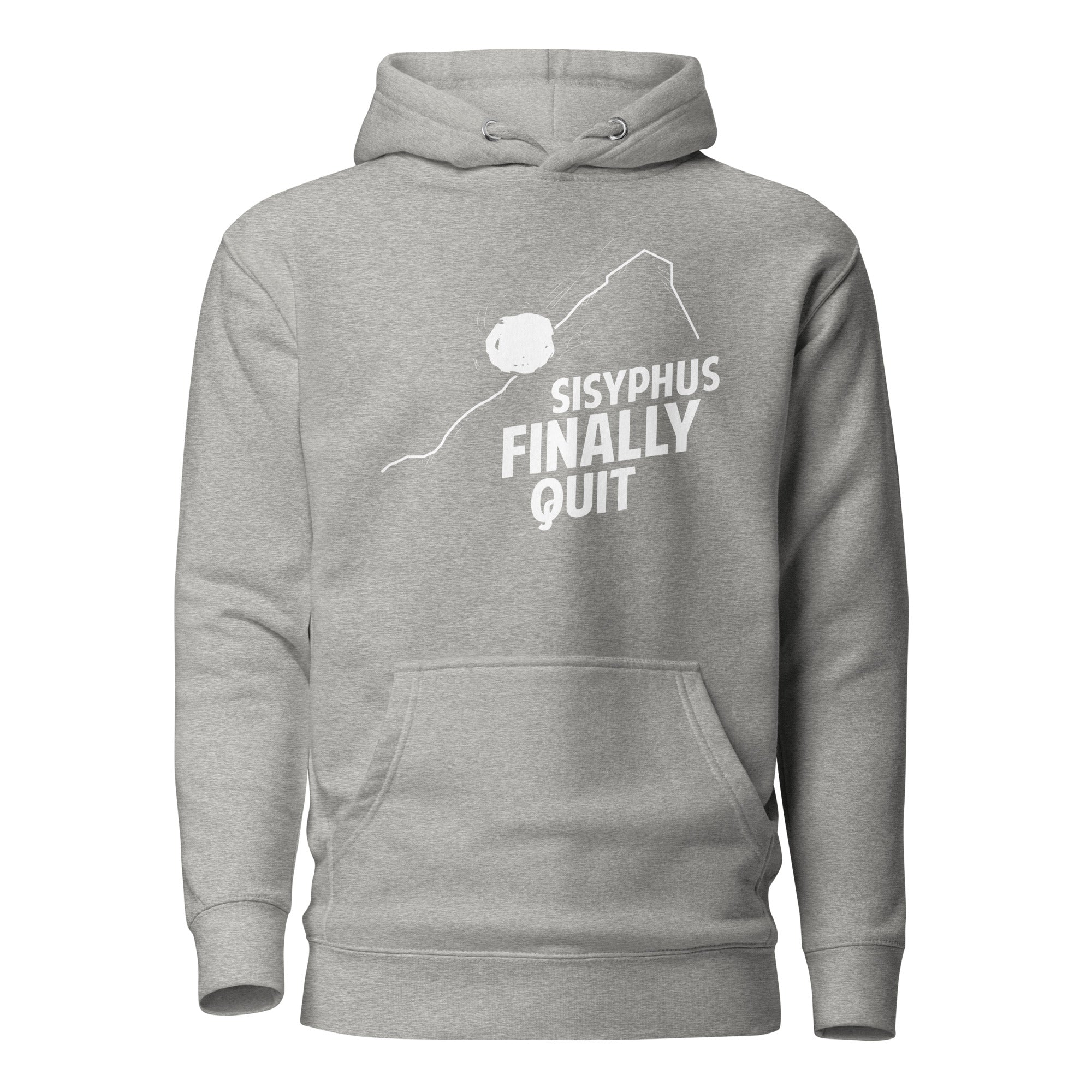 Camus - Sisyphus Finally Quit - Premium Hoodie - Carbon Grey - The Philosopher's Shirt