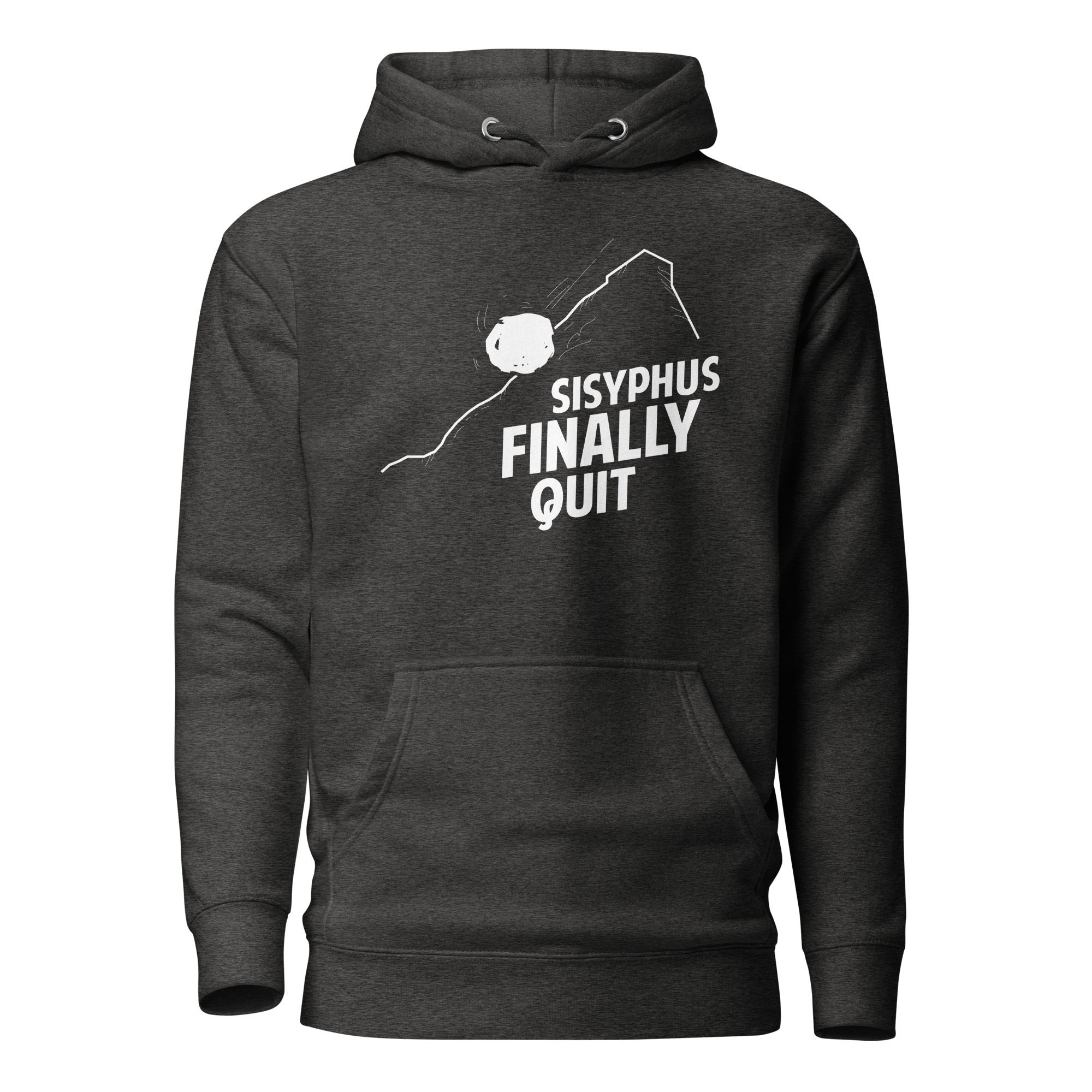 Camus - Sisyphus Finally Quit - Premium Hoodie - Charcoal Heather - The Philosopher's Shirt