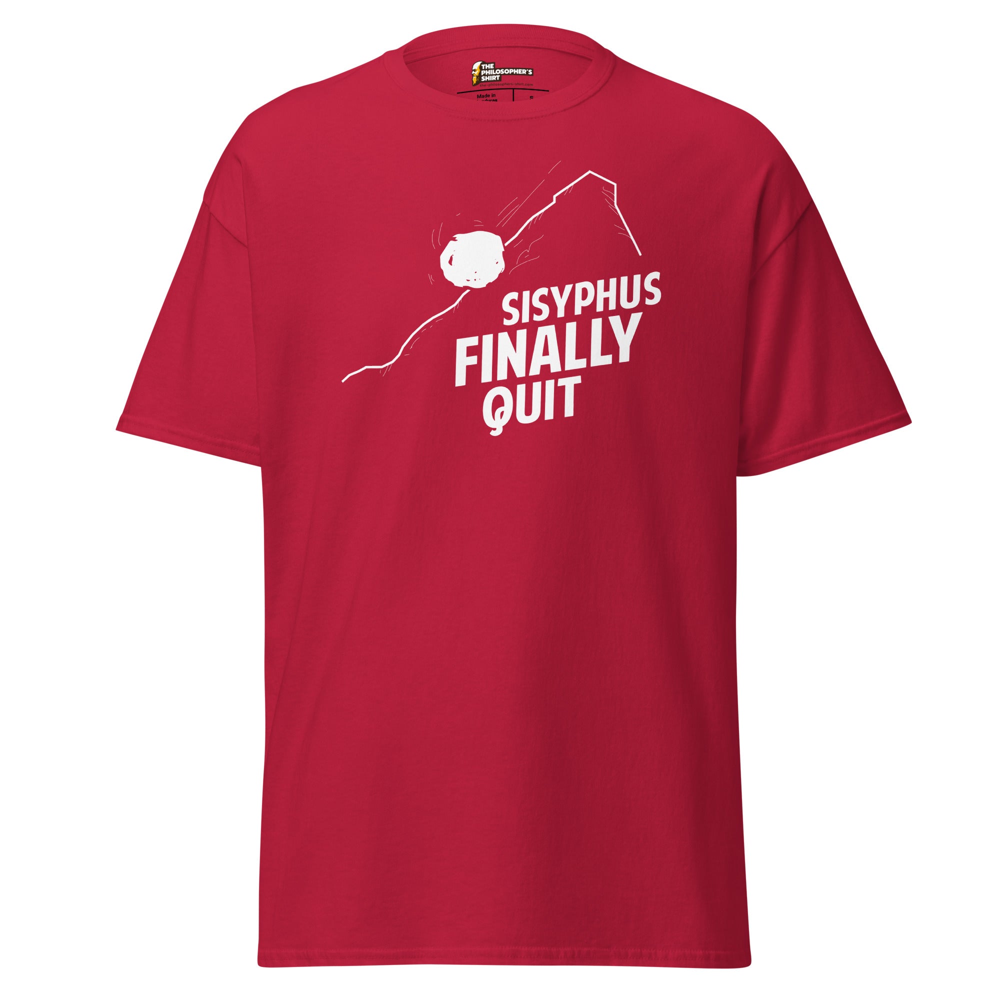Camus - Sisyphus Finally Quit - Unisex Classic T-Shirt - Cardinal - The Philosopher's Shirt