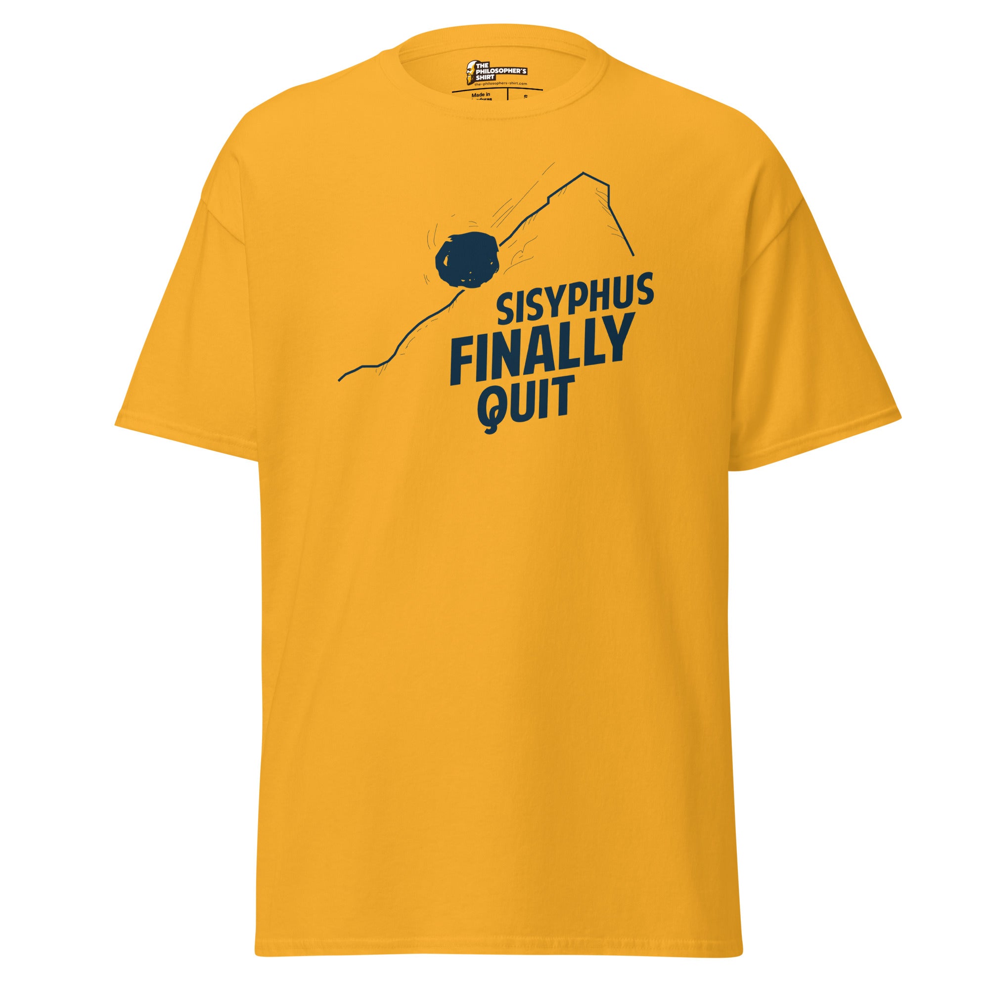 Camus - Sisyphus Finally Quit - Unisex Classic T-Shirt - Gold - The Philosopher's Shirt