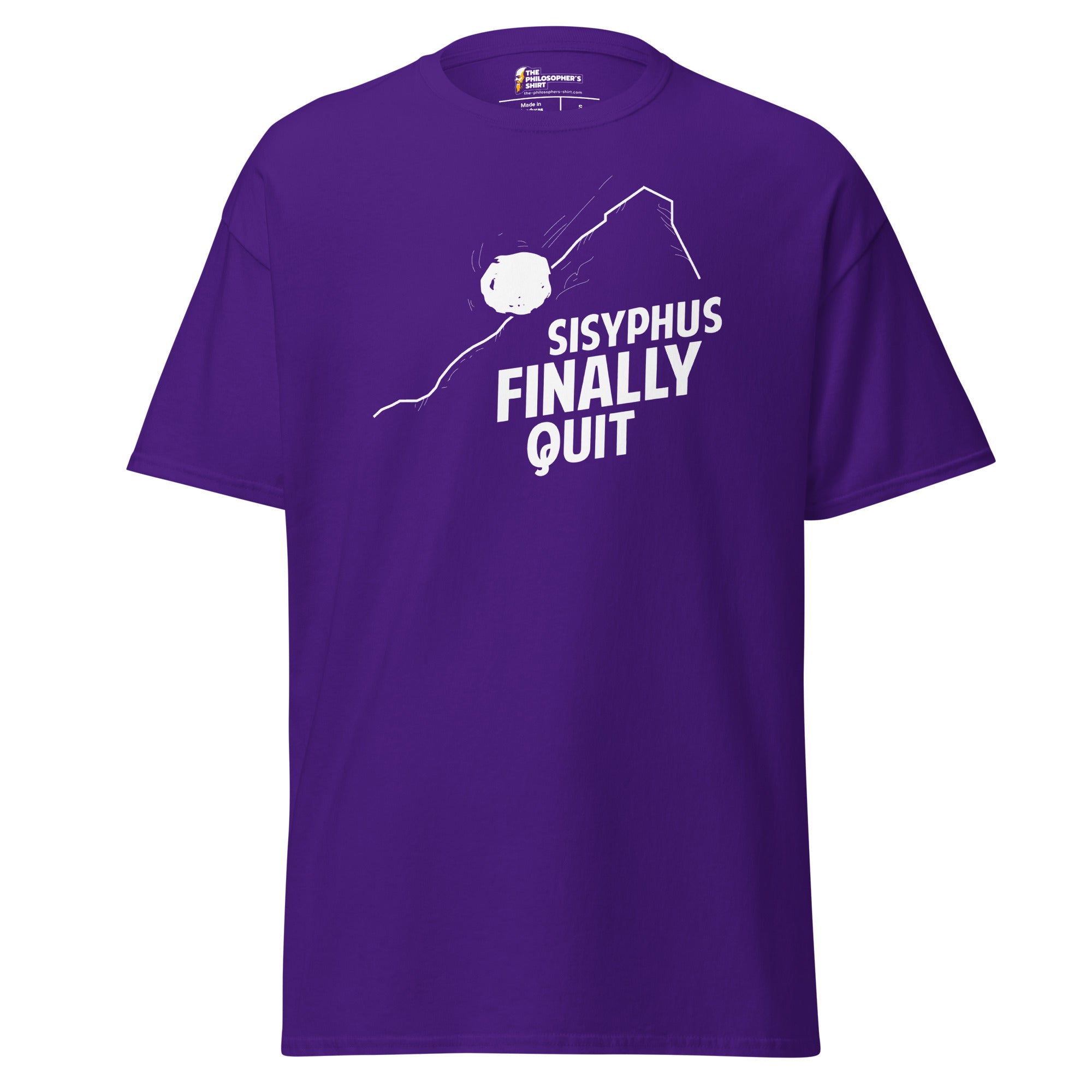 Camus - Sisyphus Finally Quit - Unisex Classic T-Shirt - Purple - The Philosopher's Shirt