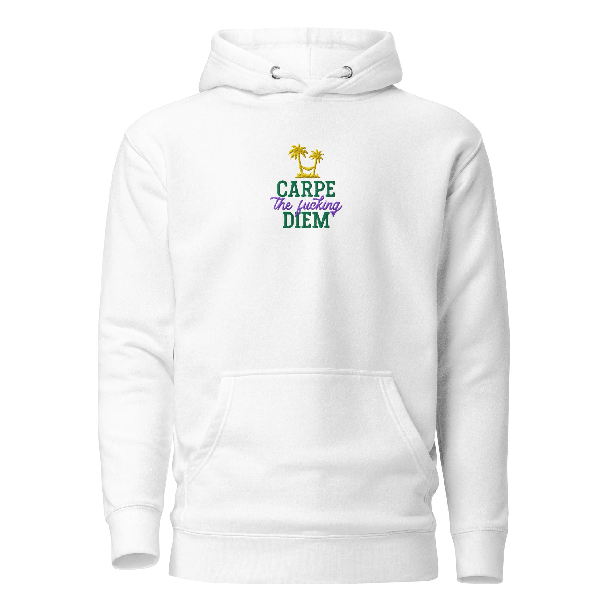 Carpe the fucking diem - Embroidered - Premium Hoodie - White - The Philosopher's Shirt