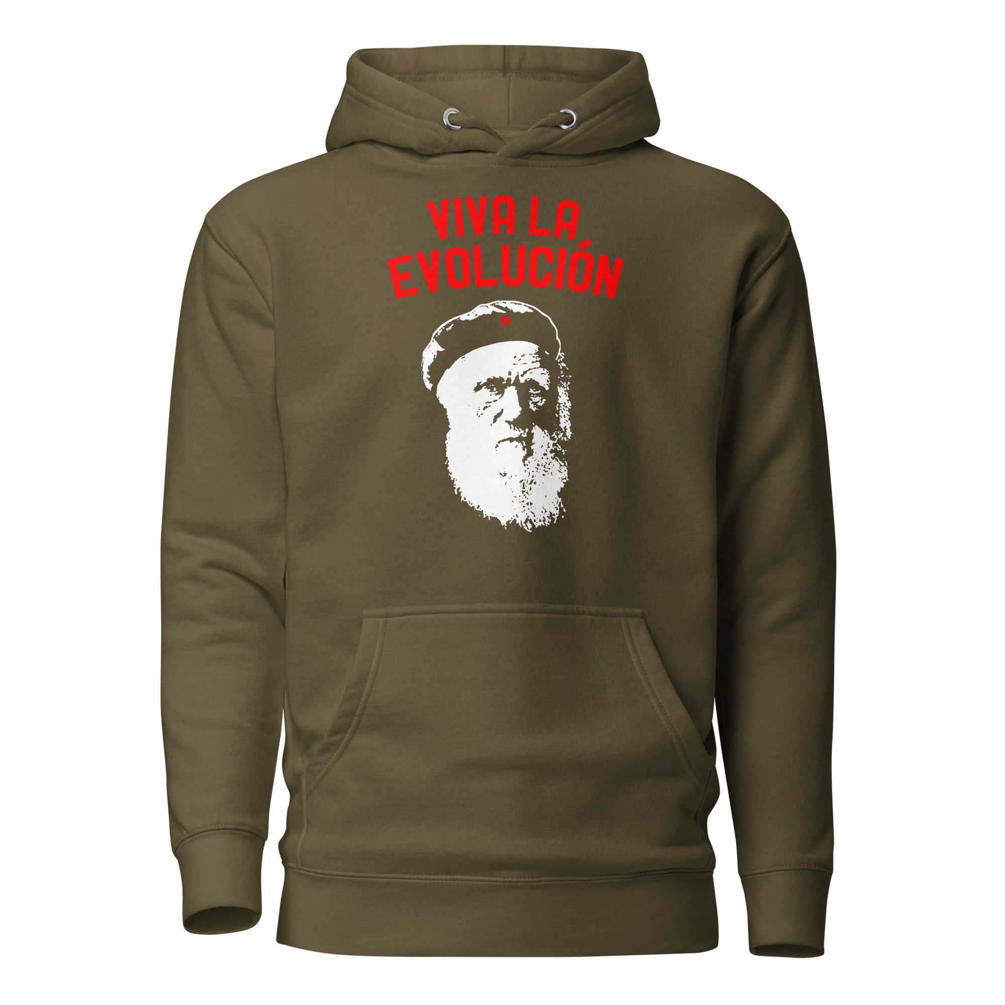 Darwin - Viva la Evolucion - Premium Hoodie - Military Green - The Philosopher's Shirt