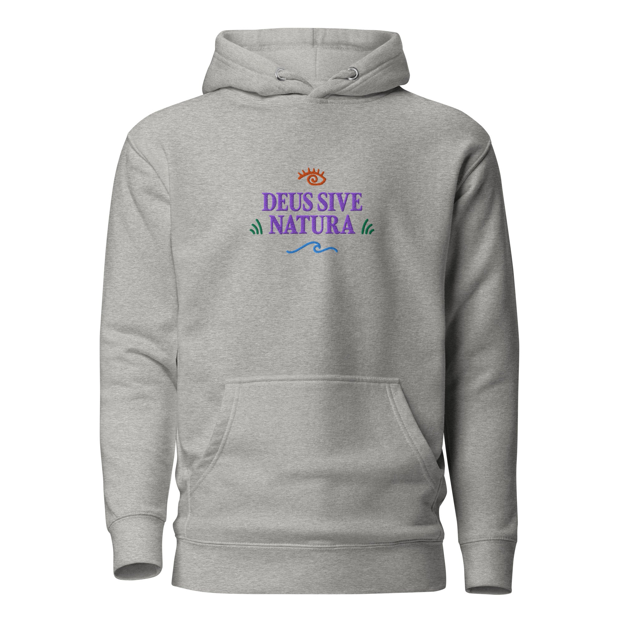 Deus Sive Natura - Embroidered - Premium Hoodie - Carbon Grey - The Philosopher's Shirt