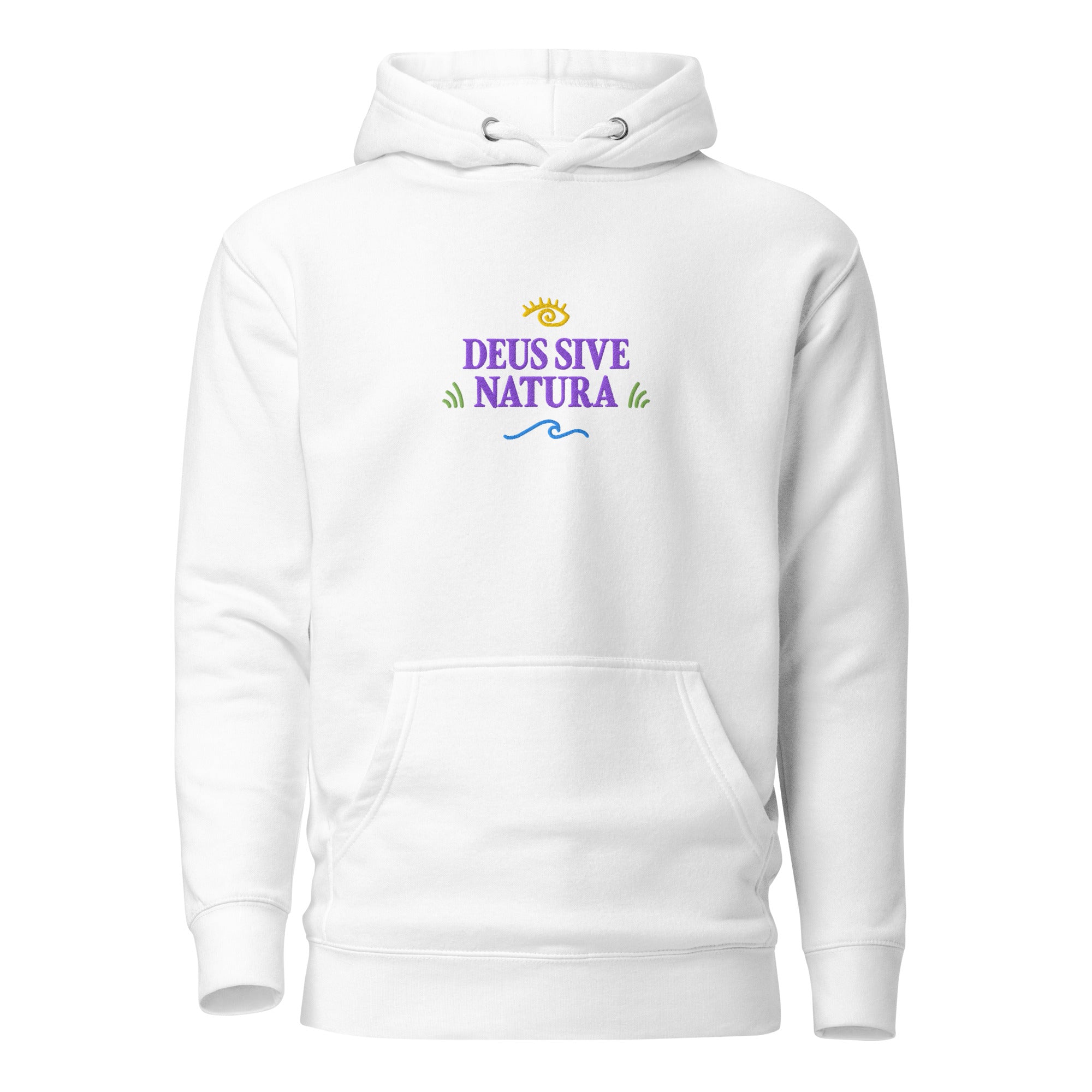 Deus Sive Natura - Embroidered - Premium Hoodie - White - The Philosopher's Shirt