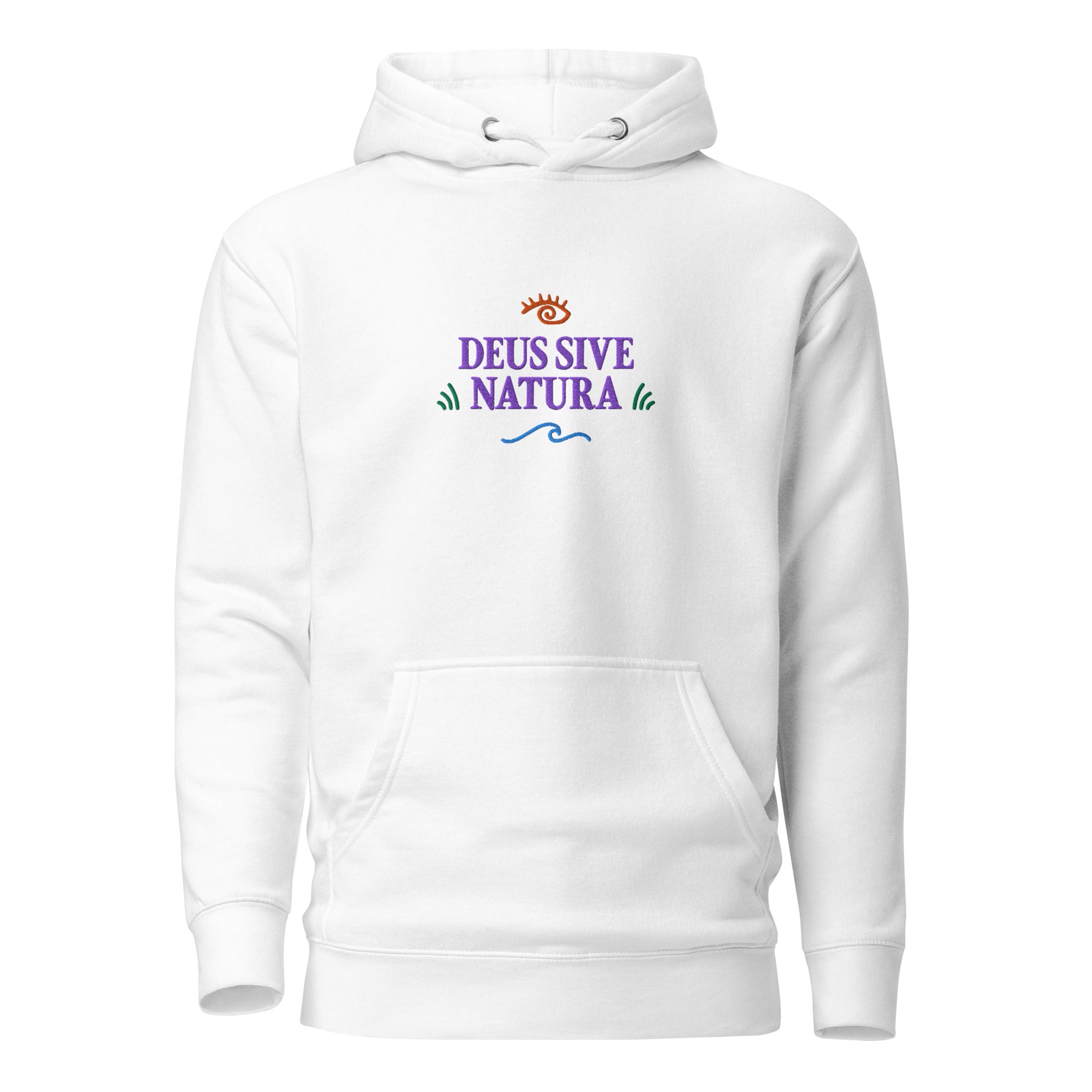 Deus Sive Natura - Embroidered - Premium Hoodie - White - The Philosopher's Shirt