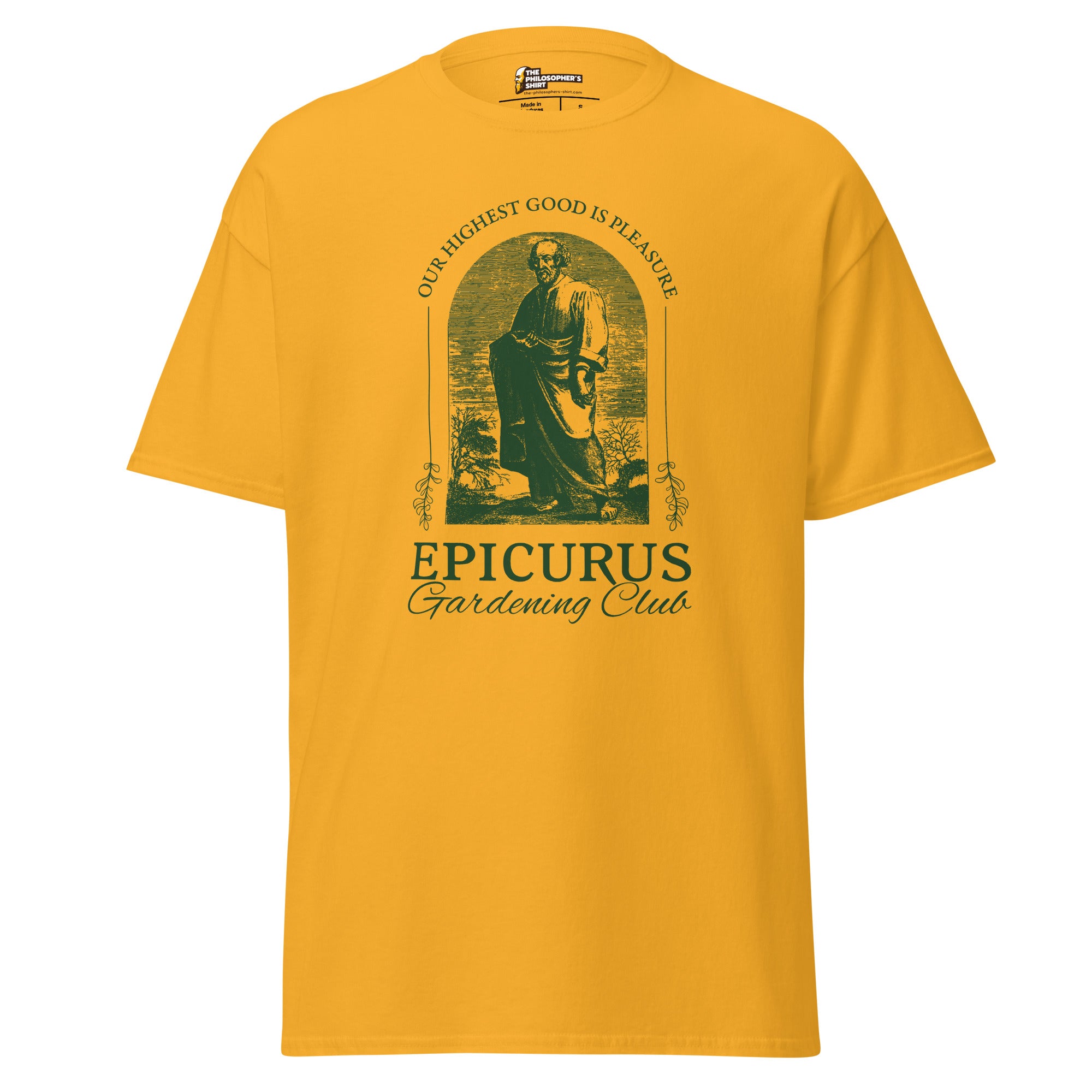 Epicurus Gardening Club - Unisex Classic T-Shirt - Gold - The Philosopher's Shirt