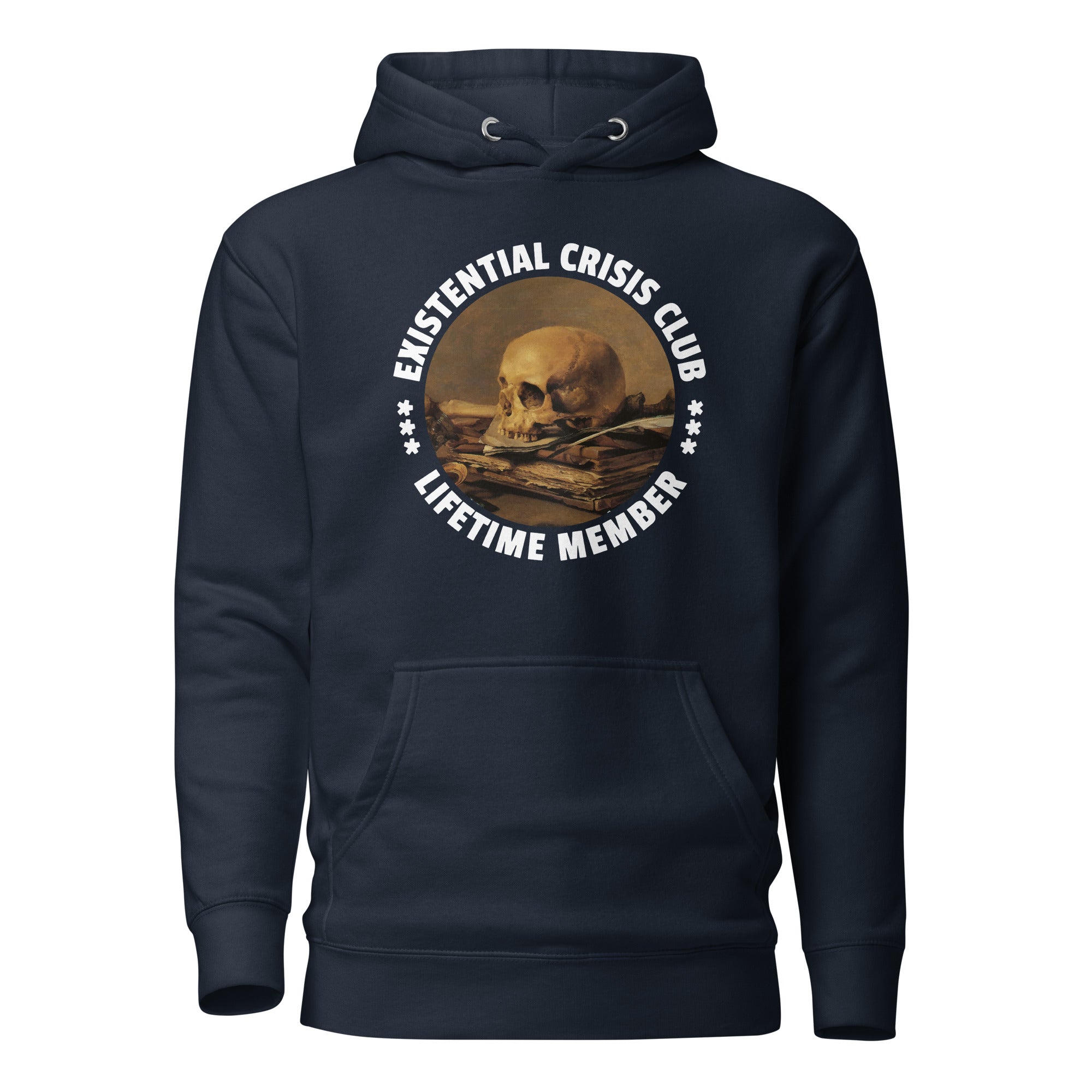 Existential Crisis Club - Lifetime Member - Premium Hoodie - Navy Blazer - The Philosopher's Shirt
