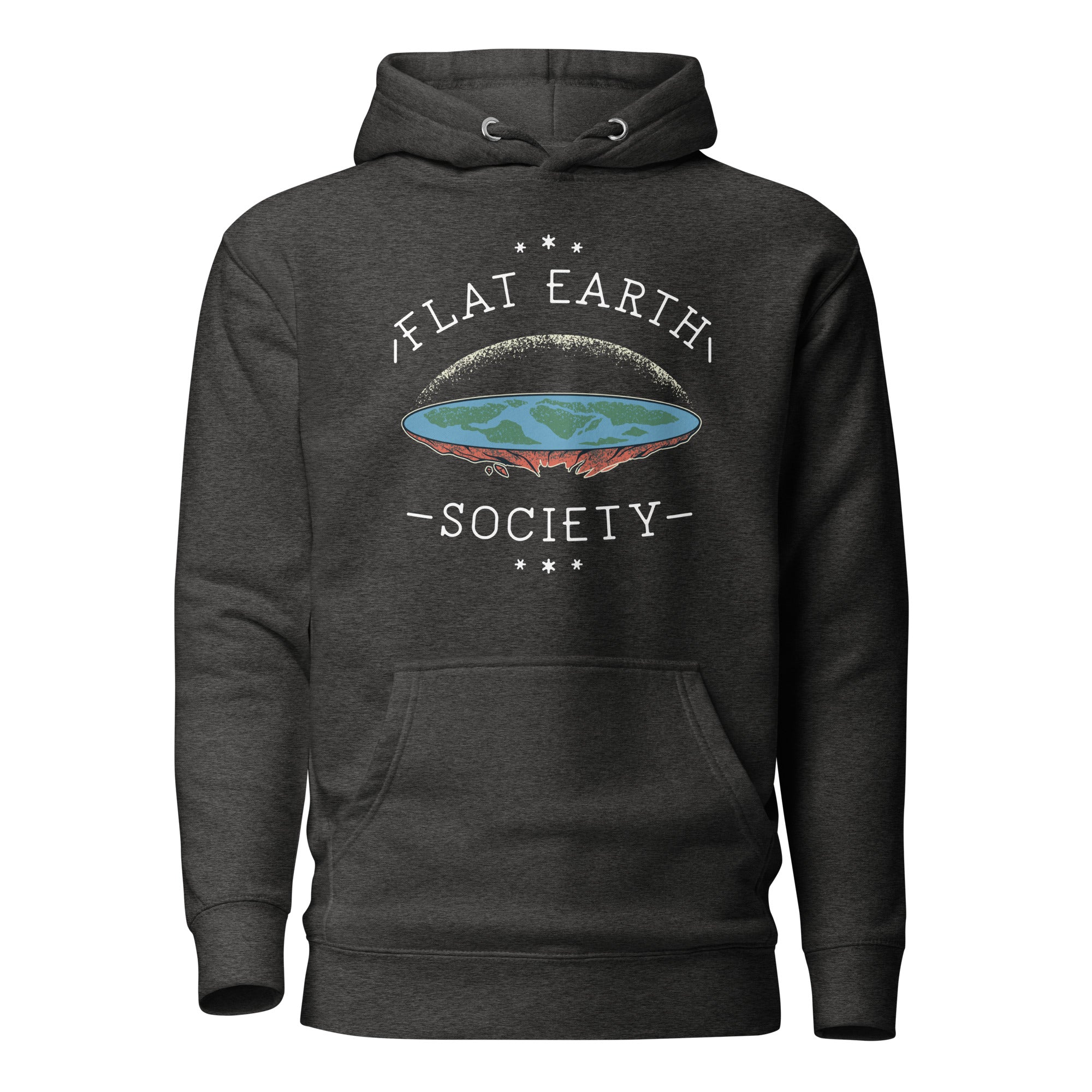 Flat Earth Society - Premium Hoodie - Charcoal Heather - The Philosopher's Shirt