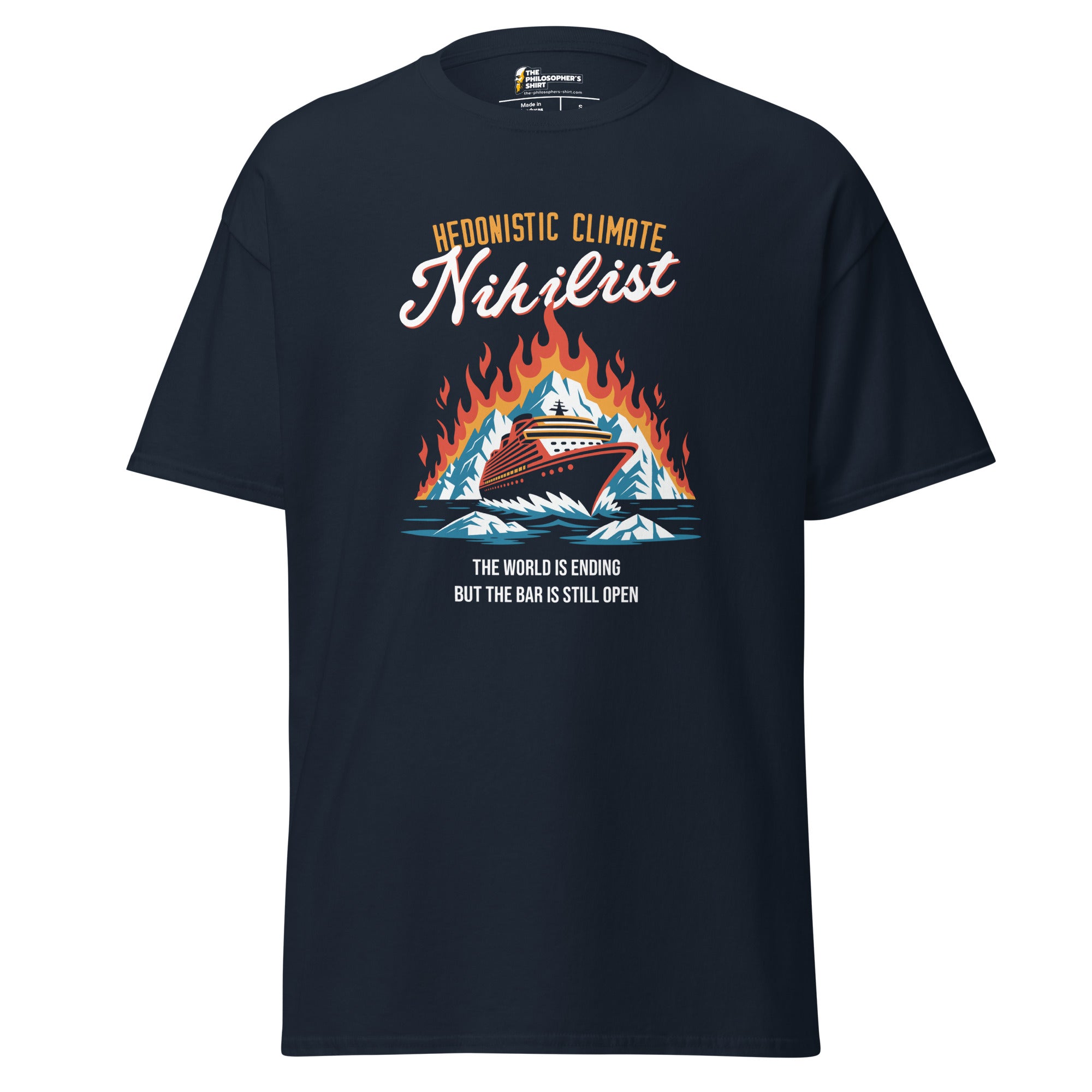 Hedonistic Climate Nihilist - Unisex Classic T-Shirt - Navy - The Philosopher's Shirt