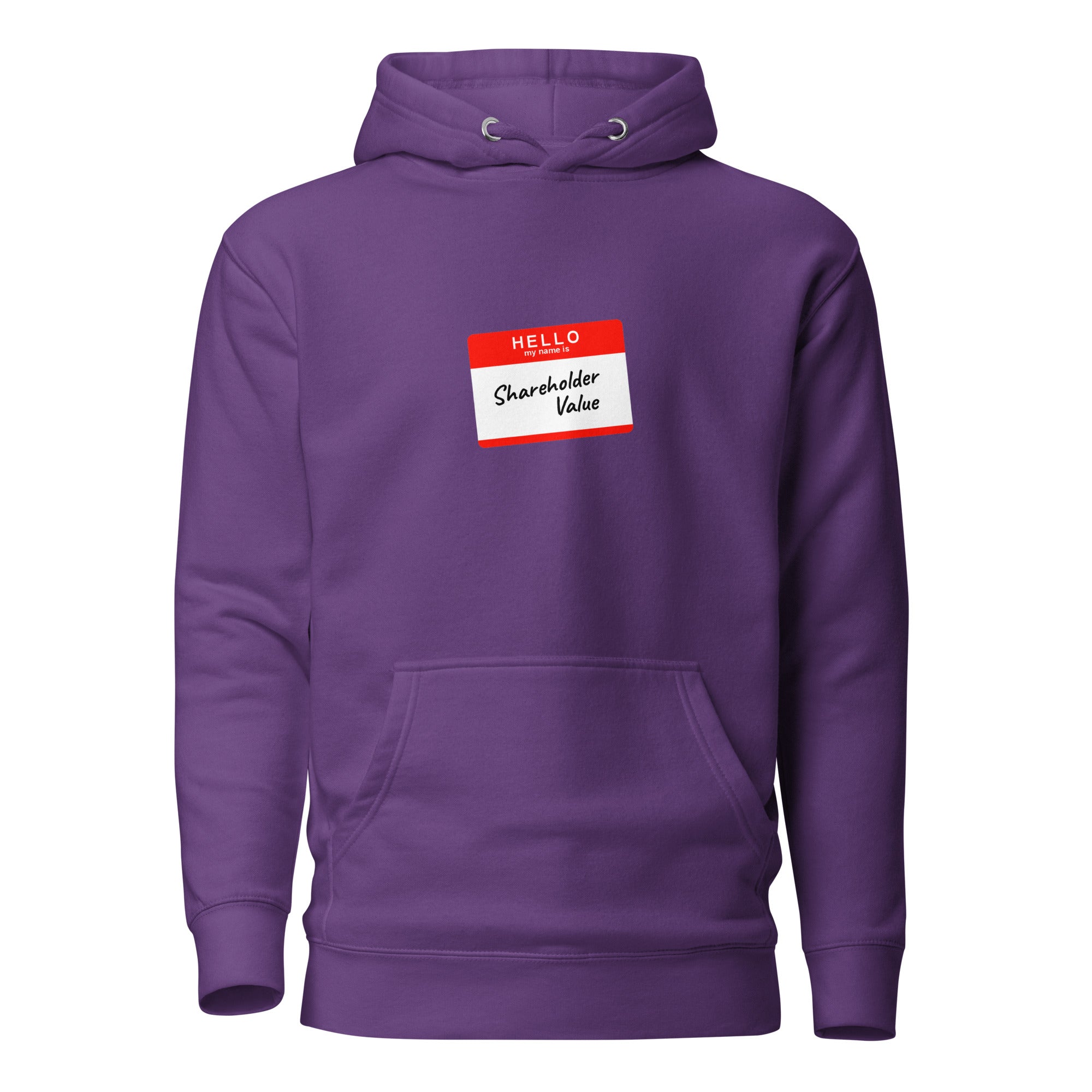 Hello my name is shareholder value - Premium Hoodie - Purple - The Philosopher's Shirt