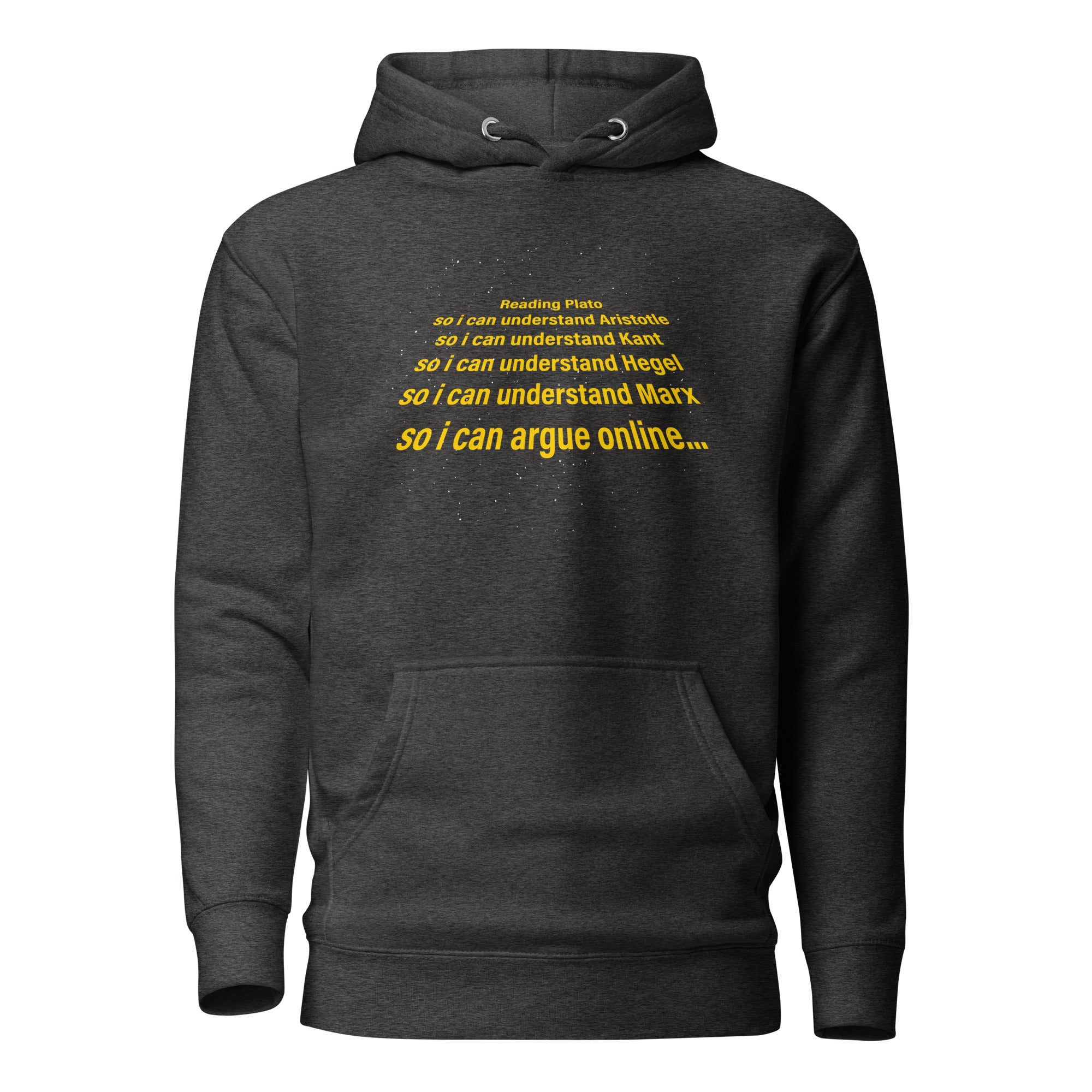 I read Plato to argue online - Premium Hoodie - Charcoal Heather - The Philosopher's Shirt