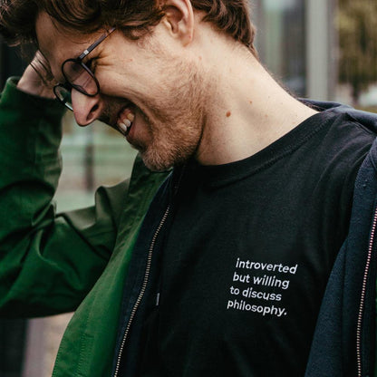 introverted but willing to discuss philosophy - Embroidered - Premium T-Shirt