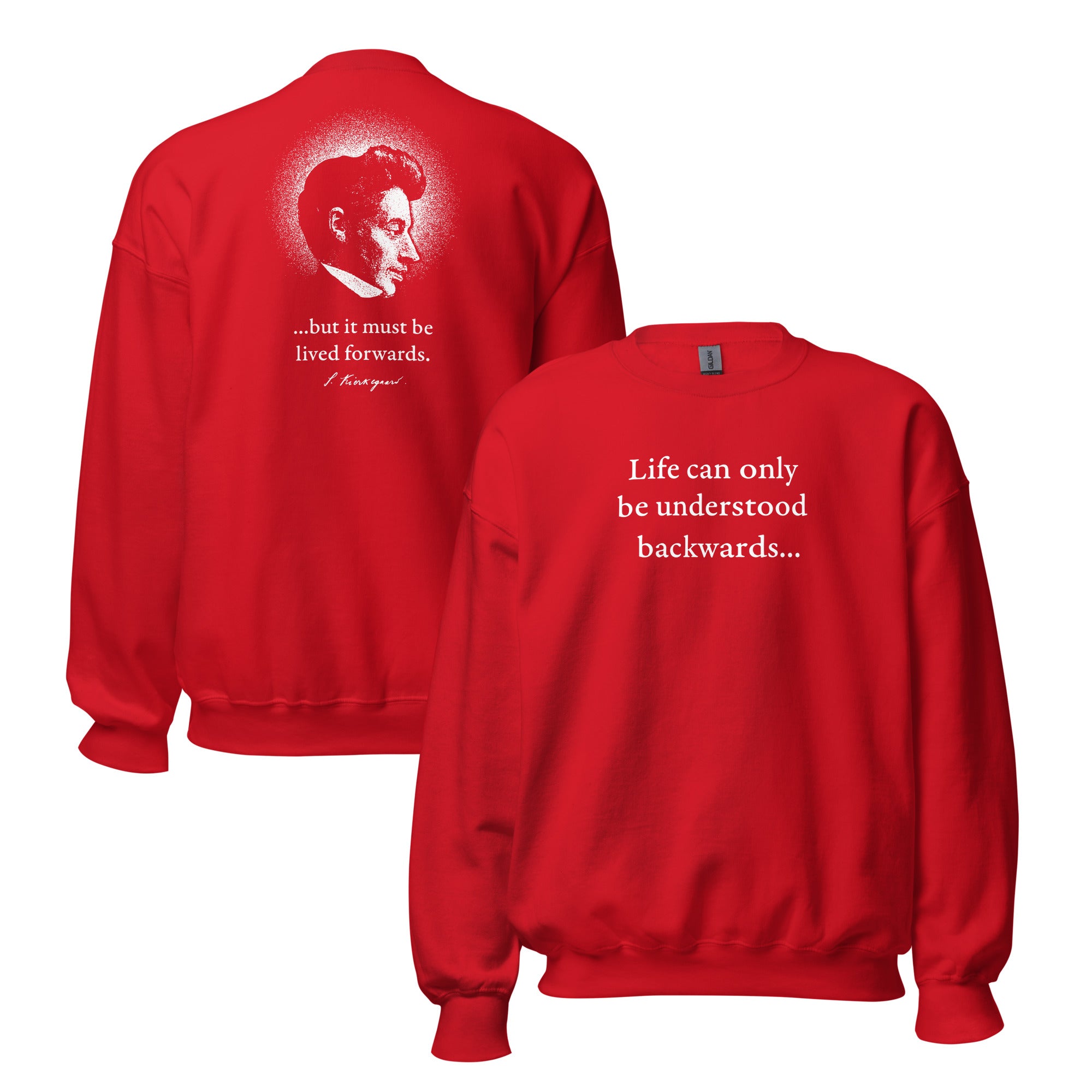 Kierkegaard Quote - Life can only be understood backwards - Sweatshirt - Red - The Philosopher's Shirt
