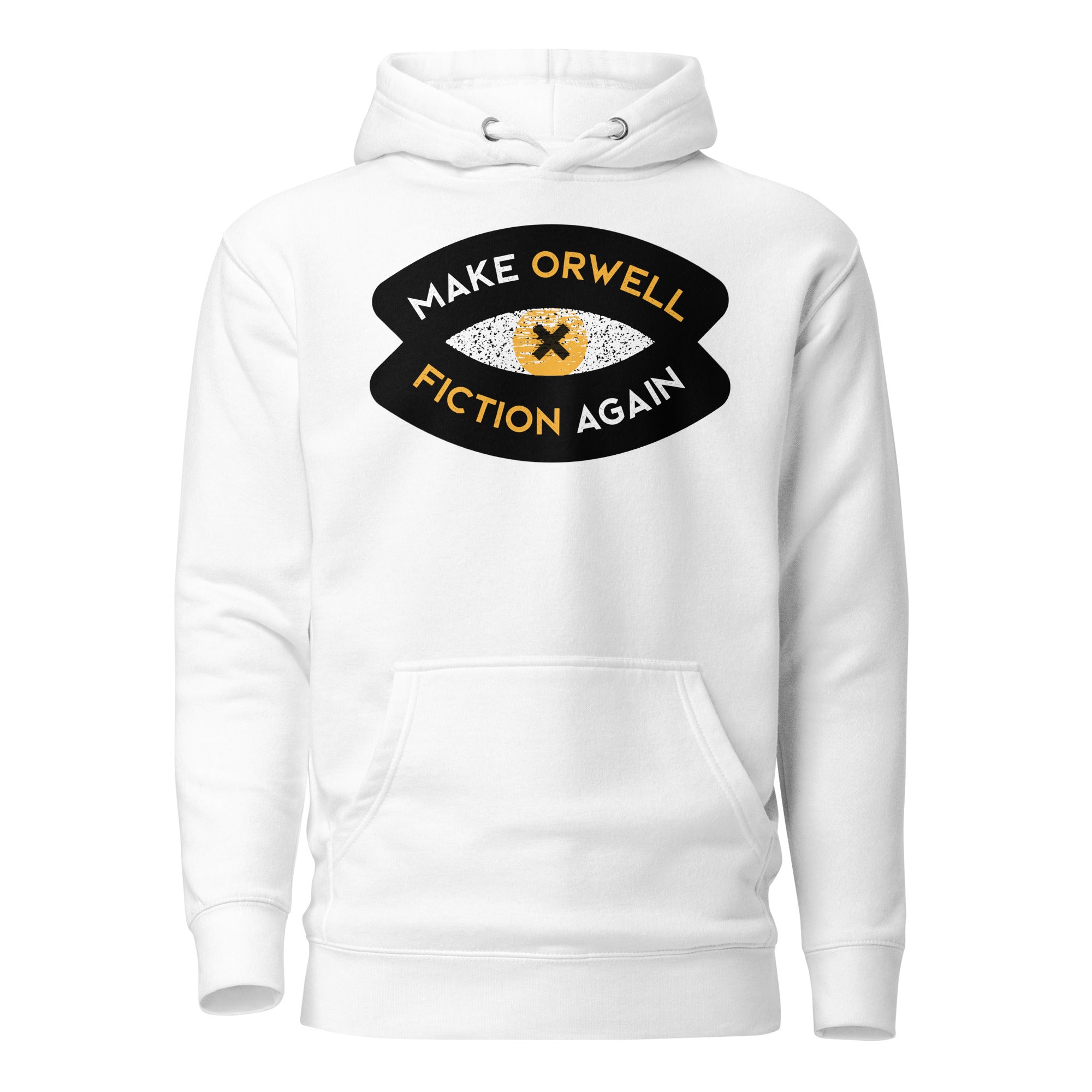 Make Orwell Fiction Again Recon Eye - Premium Hoodie - White - The Philosopher's Shirt