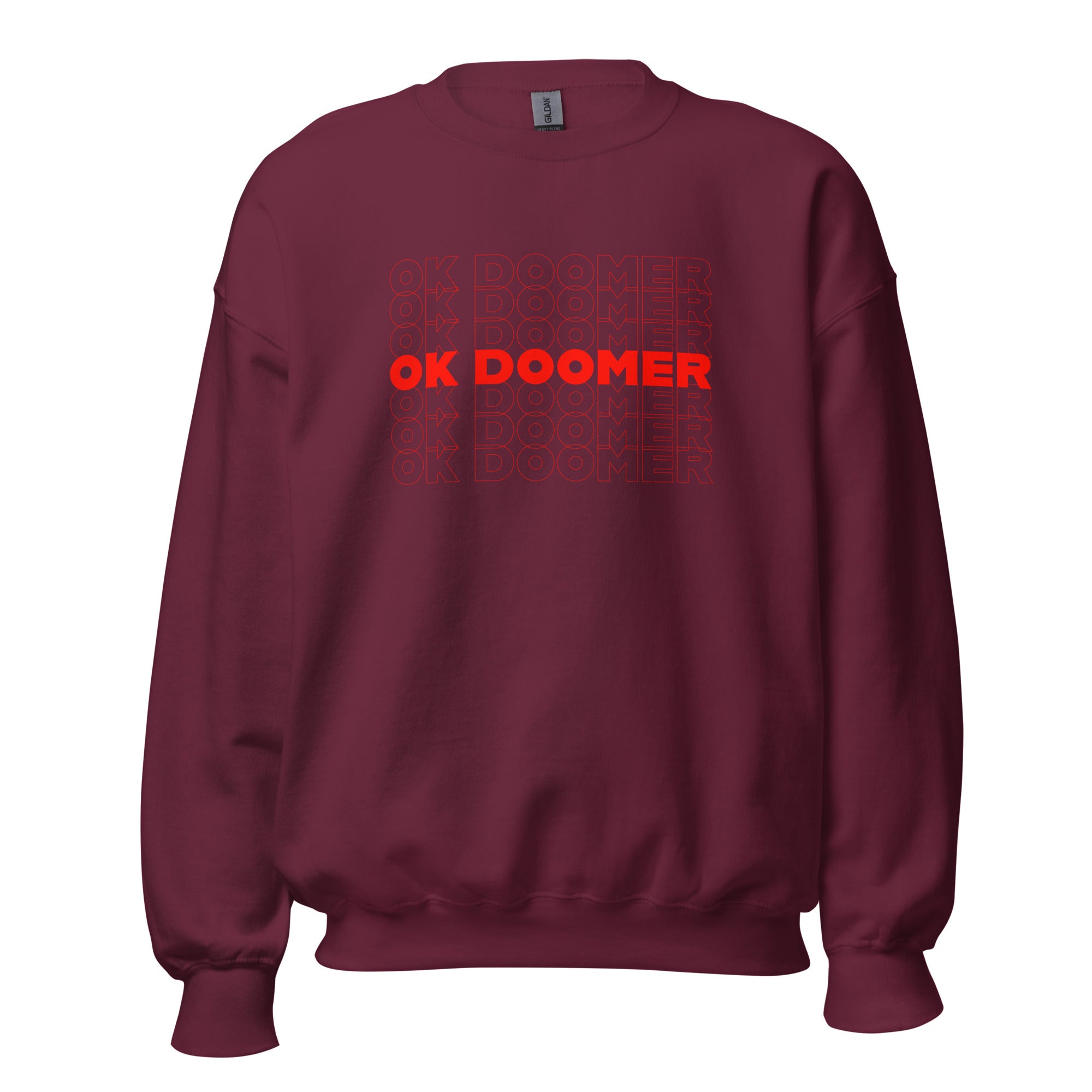 OK DOOMER - Sweatshirt - Maroon - The Philosopher's Shirt