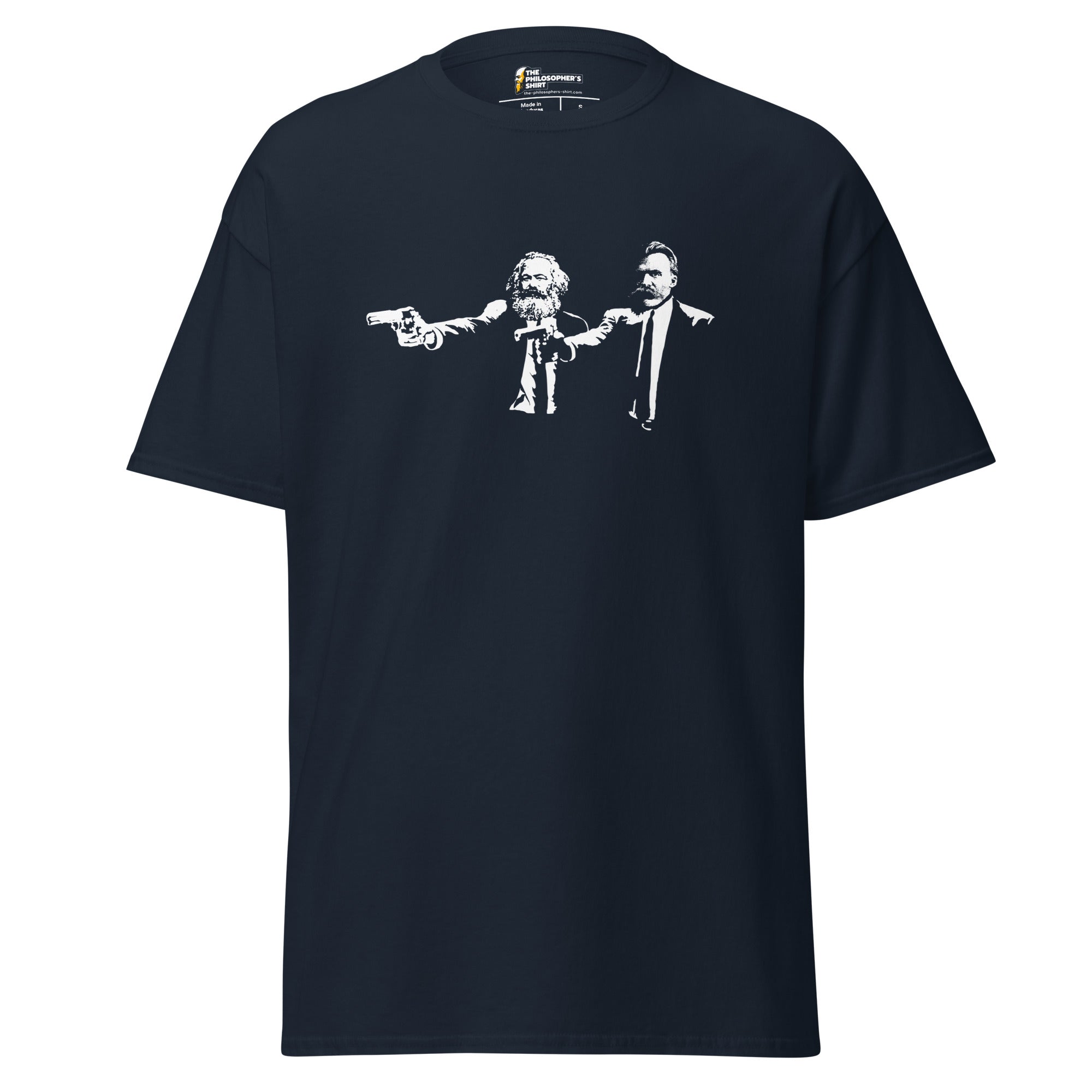 Philo Fiction - Marx & Nietzsche - Unisex Classic T-Shirt - Navy - The Philosopher's Shirt