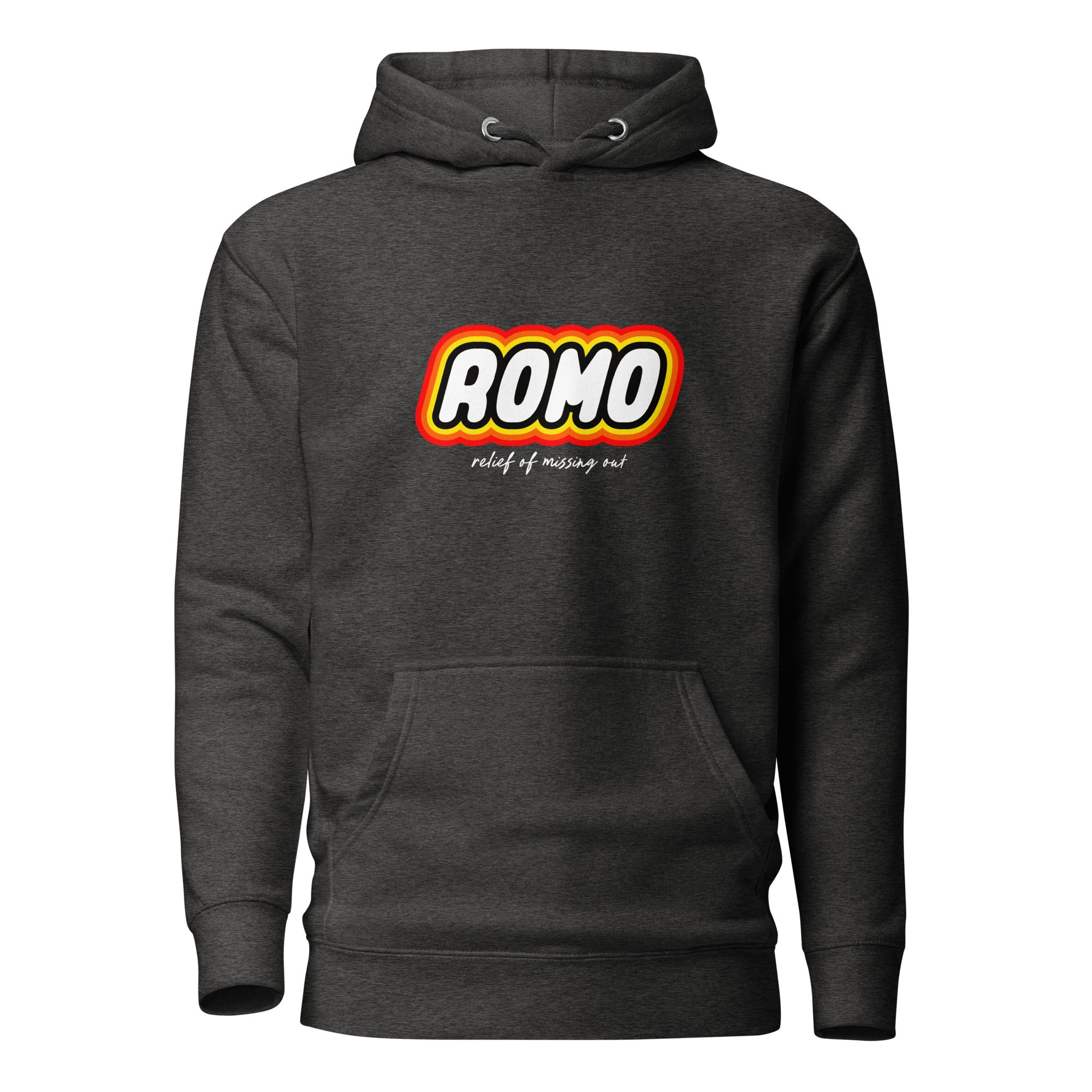 ROMO: Relief of missing out - Premium Hoodie - Charcoal Heather - The Philosopher's Shirt