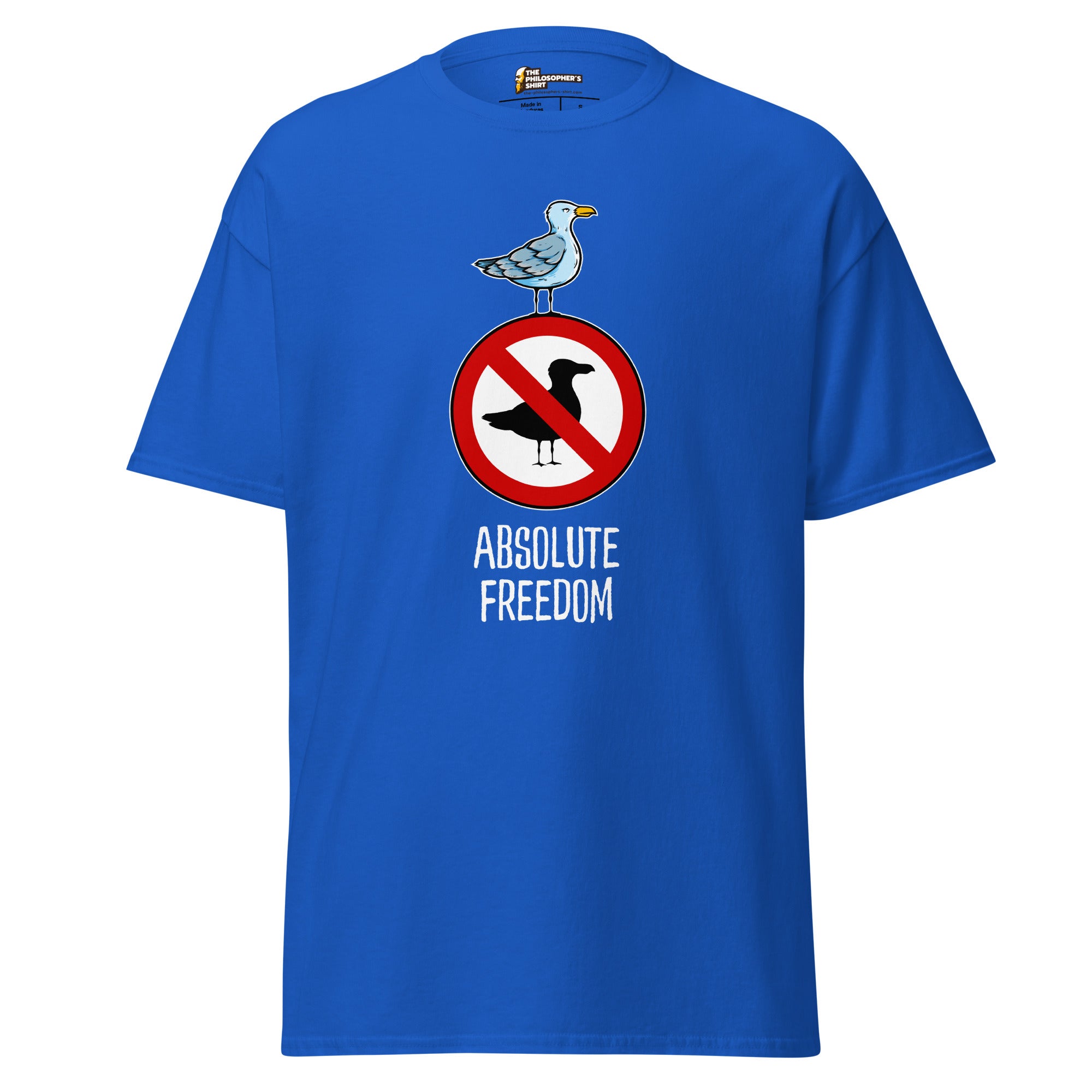 Sartre - Absolute Freedom Seagull - Unisex Classic T-Shirt - Royal - The Philosopher's Shirt