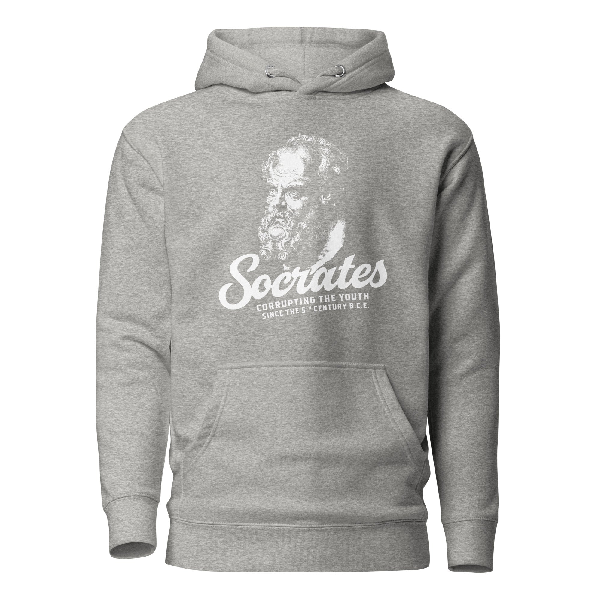 Socrate - Corrompere i giovani - Felpa con cappuccio Premium - Carbon Grey - The Philosopher's Shirt