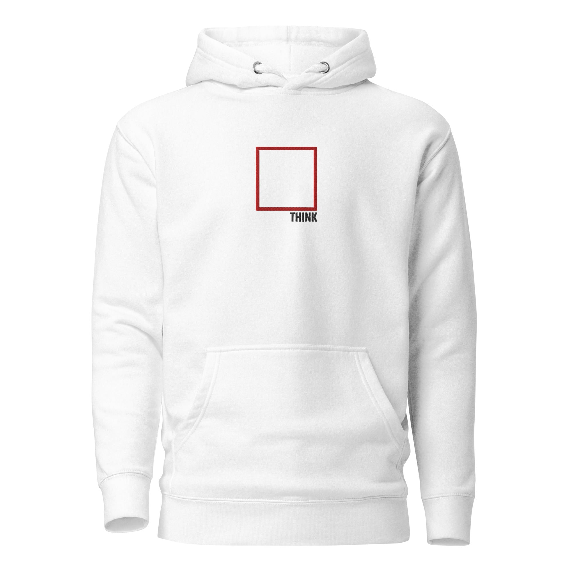 Think Outside the Box - Embroidered - Premium Hoodie - White - The Philosopher's Shirt