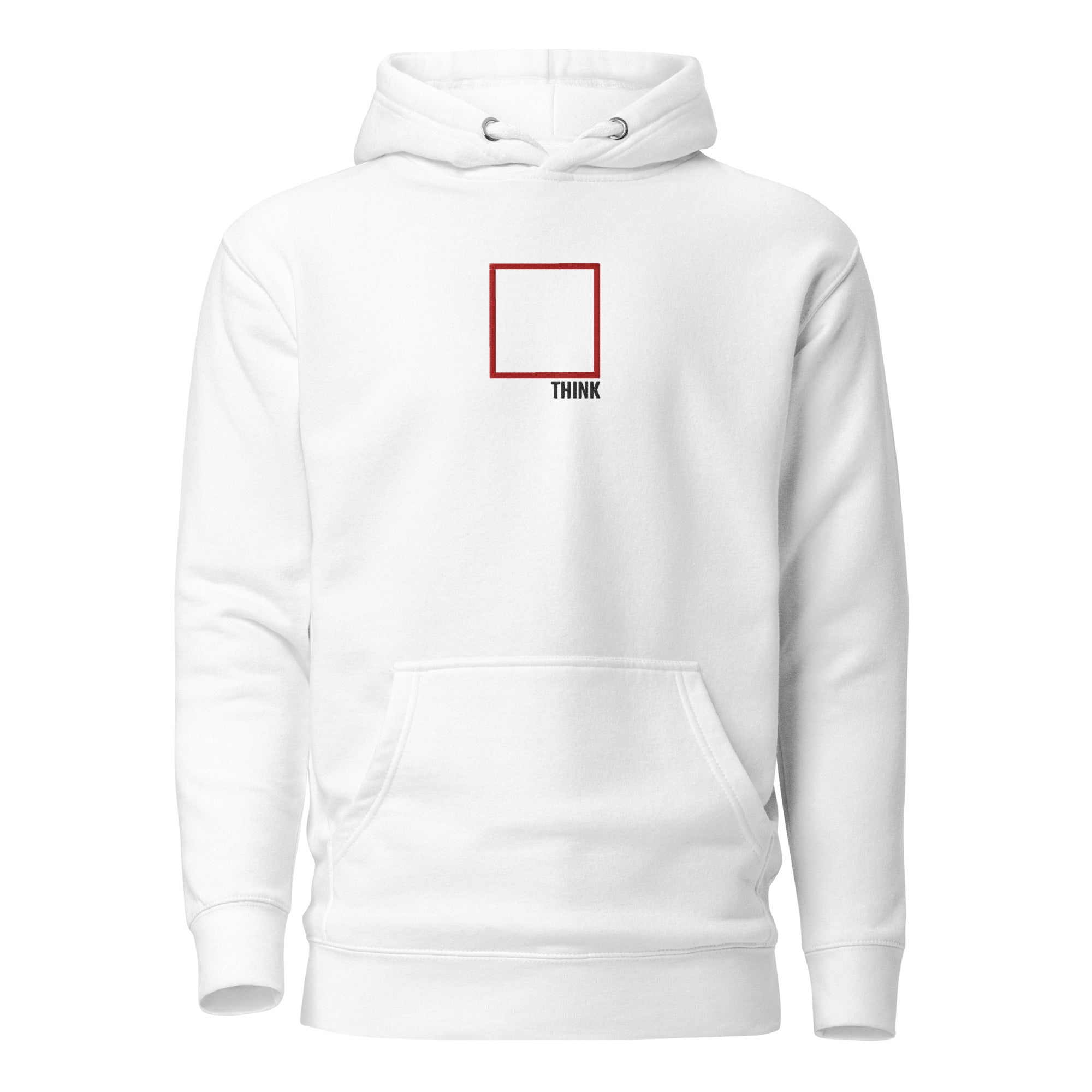 Think Outside the Box - Embroidered - Premium Hoodie - White - The Philosopher's Shirt