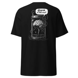 Brain in a vat asking AI - Back Print - Unisex Classic T-Shirt