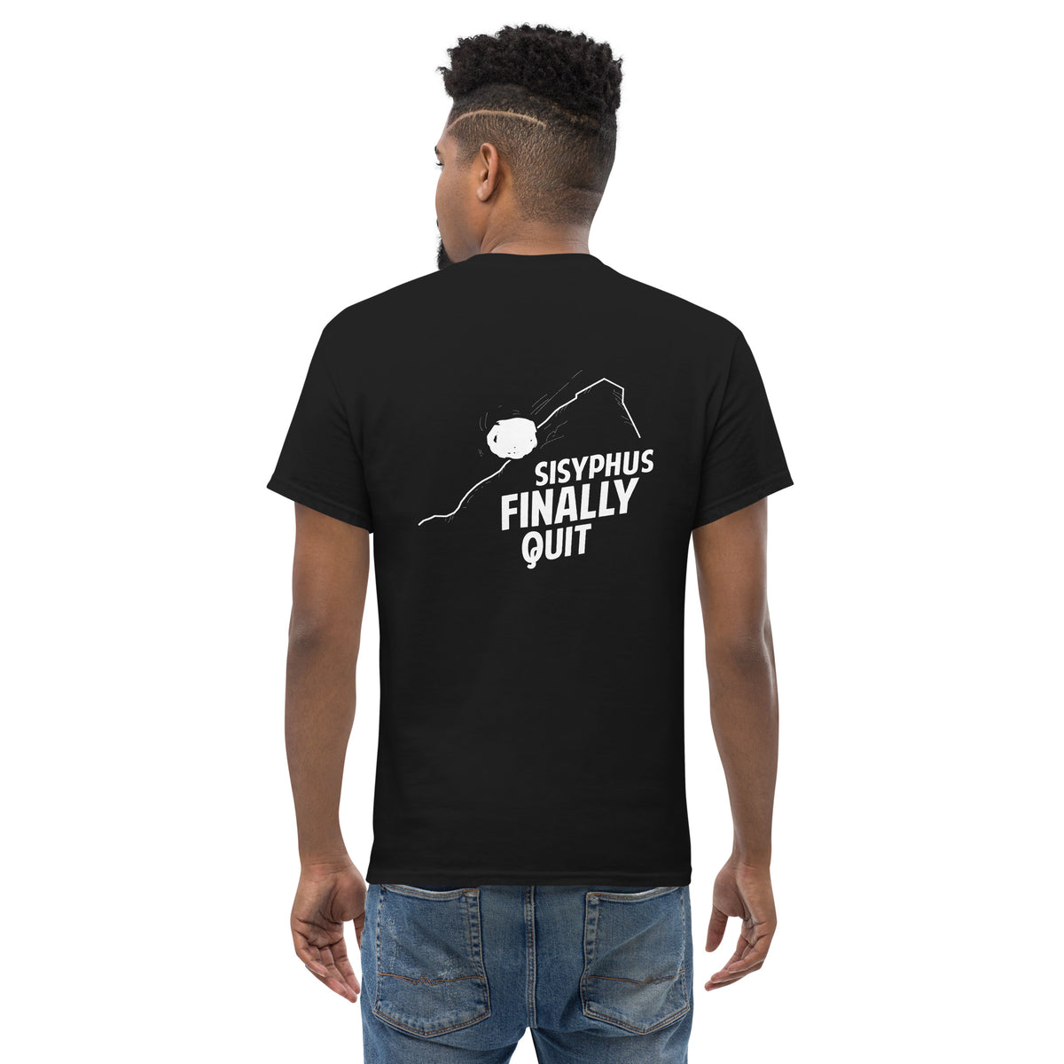 Camus - Sisyphus Finally Quit - Back Print - Unisex Classic T-Shirt - The Philosopher's Shirt