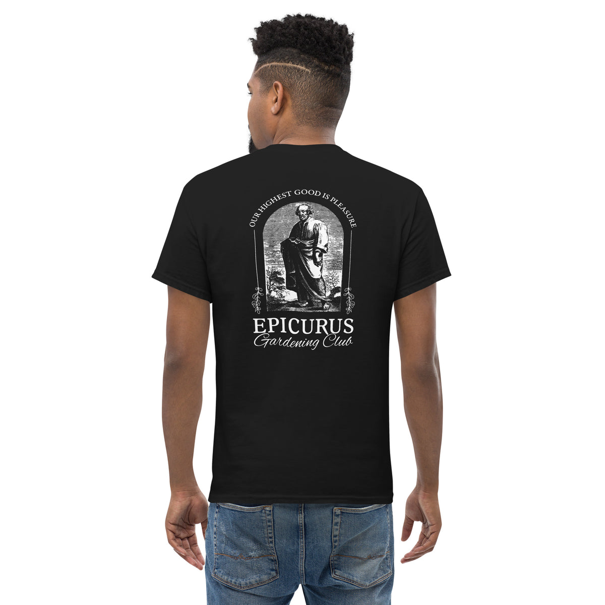Epicurus Gardening Club - Back Print - Unisex Classic T-Shirt - The Philosopher's Shirt