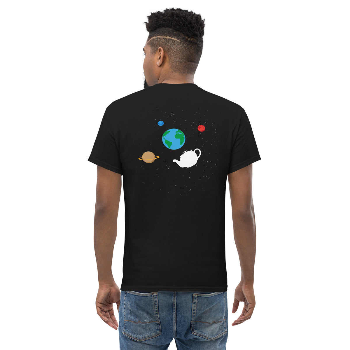 Russell's Teapot Floating in Space - Back Print - Unisex Classic T-Shirt - The Philosopher's Shirt
