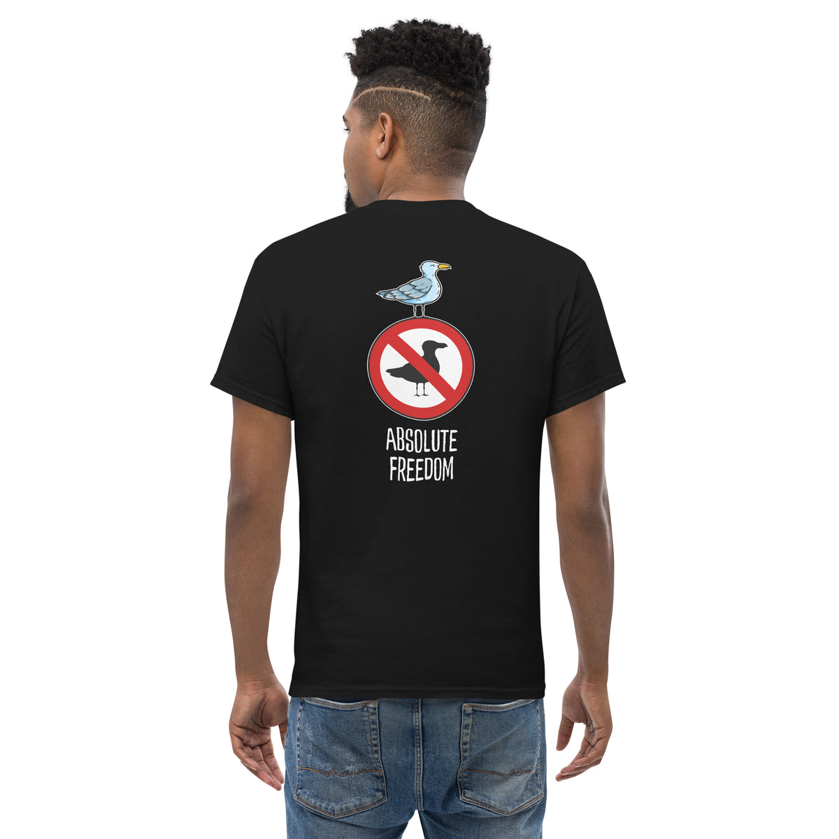 Sartre - Absolute Freedom Seagull - Back Print - Unisex Classic T-Shirt - The Philosopher's Shirt