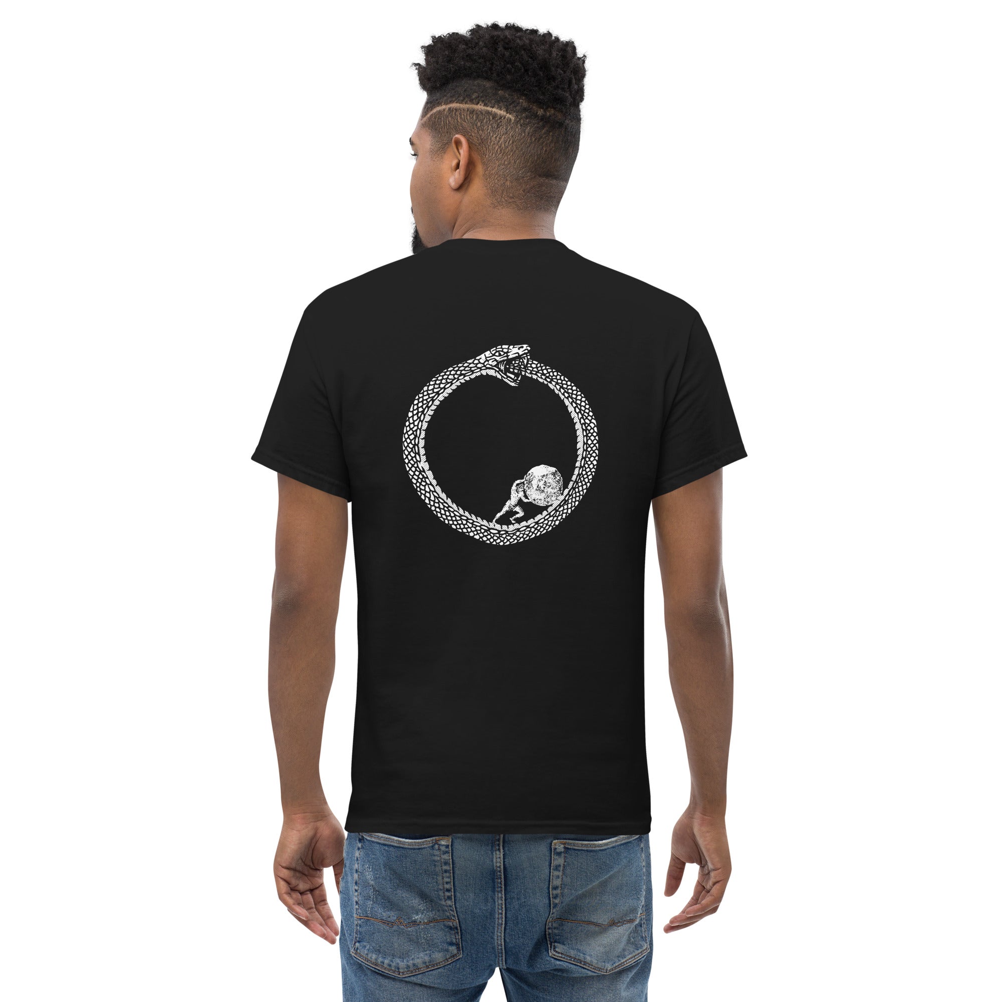 Sisyphus in Ouroboros - Back Print - Unisex Classic T-Shirt - The Philosopher's Shirt