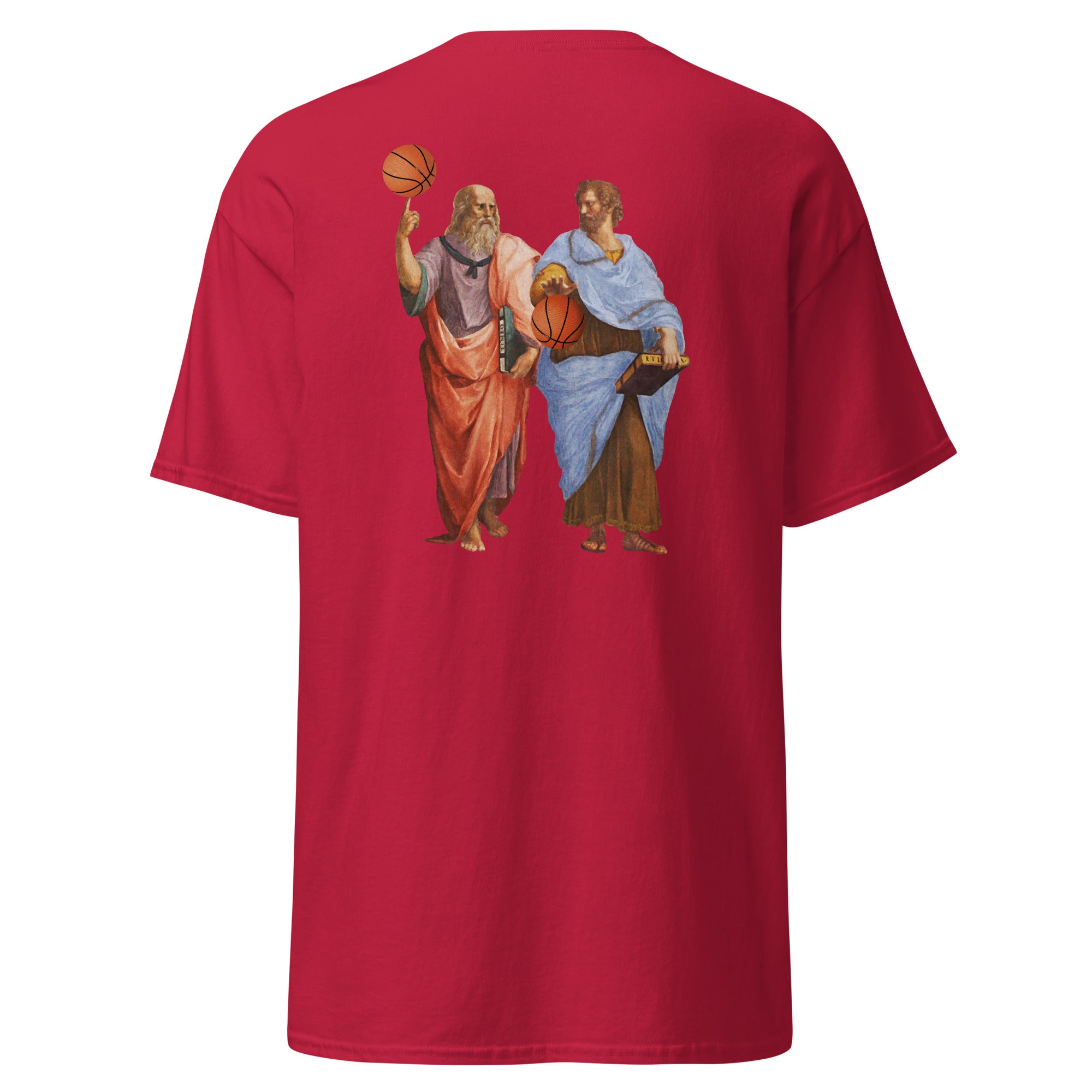 Aristotle and Plato with Basketballs - Back Print - Unisex Classic T-Shirt - The Philosopher's Shirt