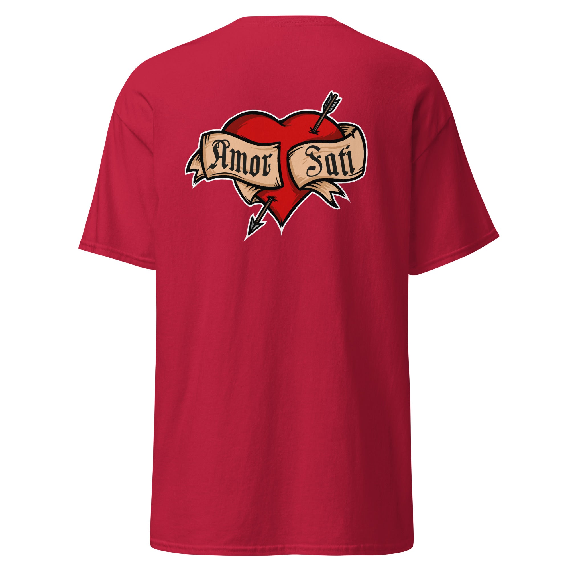 Nietzsche Fatalism Amor Fati Tattoo Heart - Back Print - Unisex Classic T-Shirt - The Philosopher's Shirt