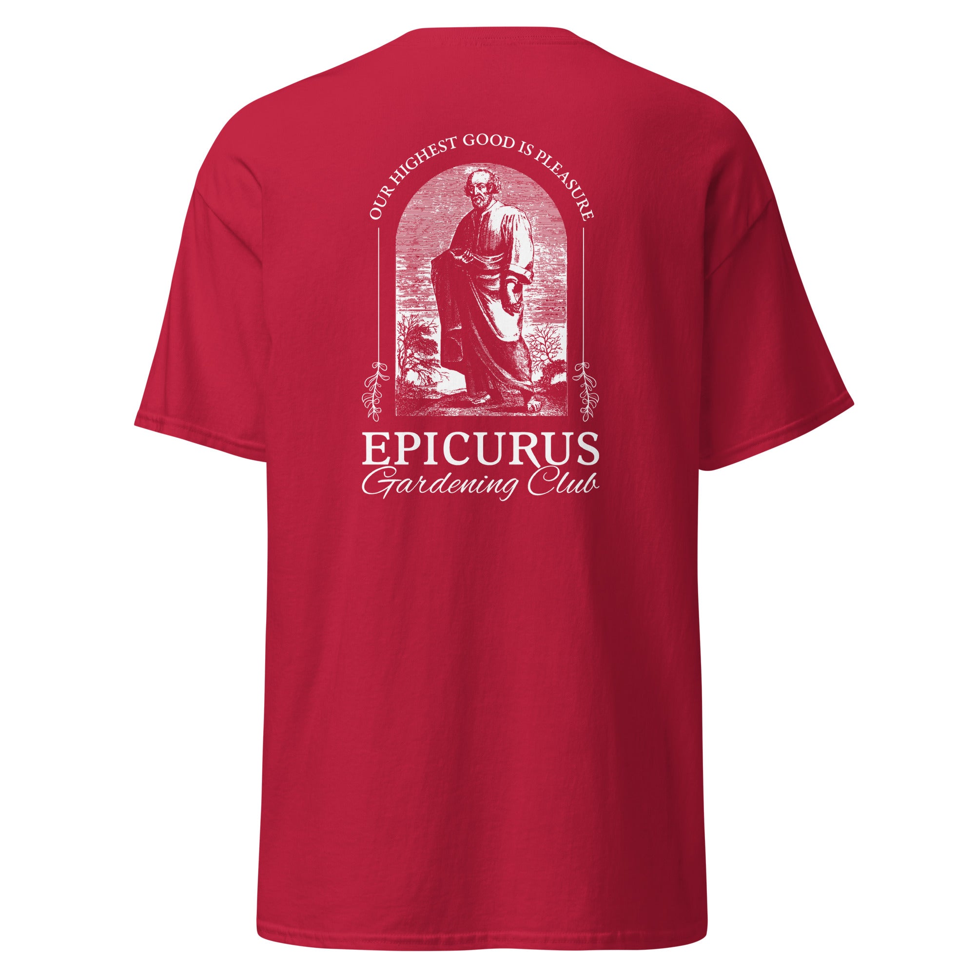 Epicurus Gardening Club - Back Print - Unisex Classic T-Shirt - The Philosopher's Shirt