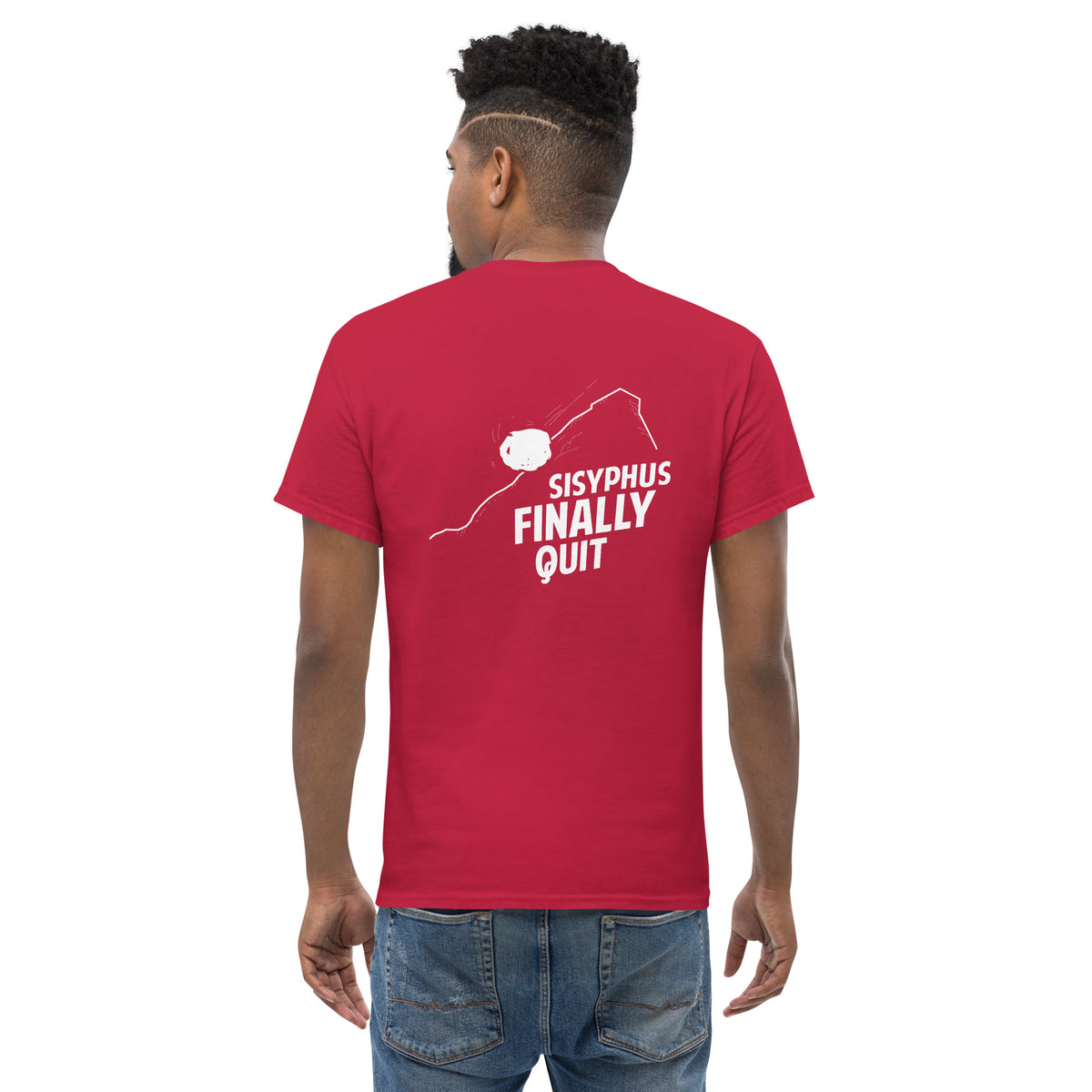 Camus - Sisyphus Finally Quit - Back Print - Unisex Classic T-Shirt - The Philosopher's Shirt