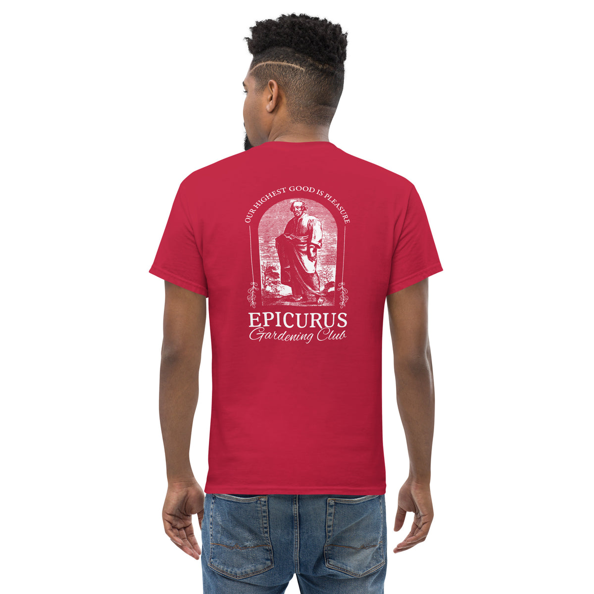 Epicurus Gardening Club - Back Print - Unisex Classic T-Shirt - The Philosopher's Shirt